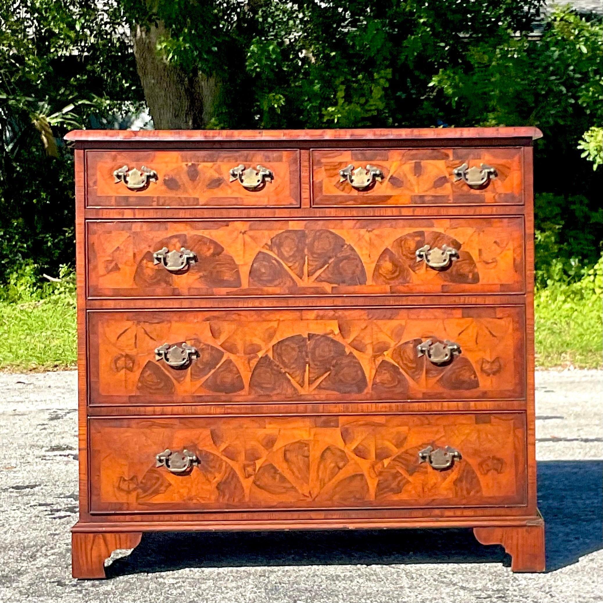 Mid 20th Century Vintage Regency Inlay and Marquetry Chest of Drawers For Sale 4