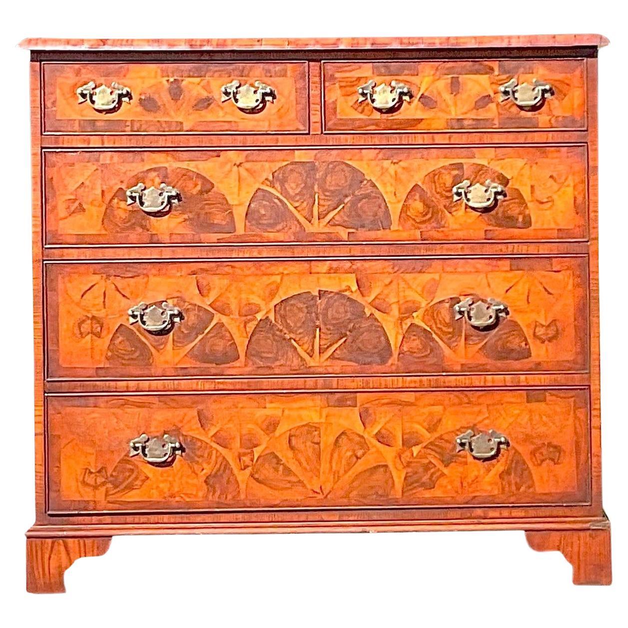Mid 20th Century Vintage Regency Inlay and Marquetry Chest of Drawers For Sale