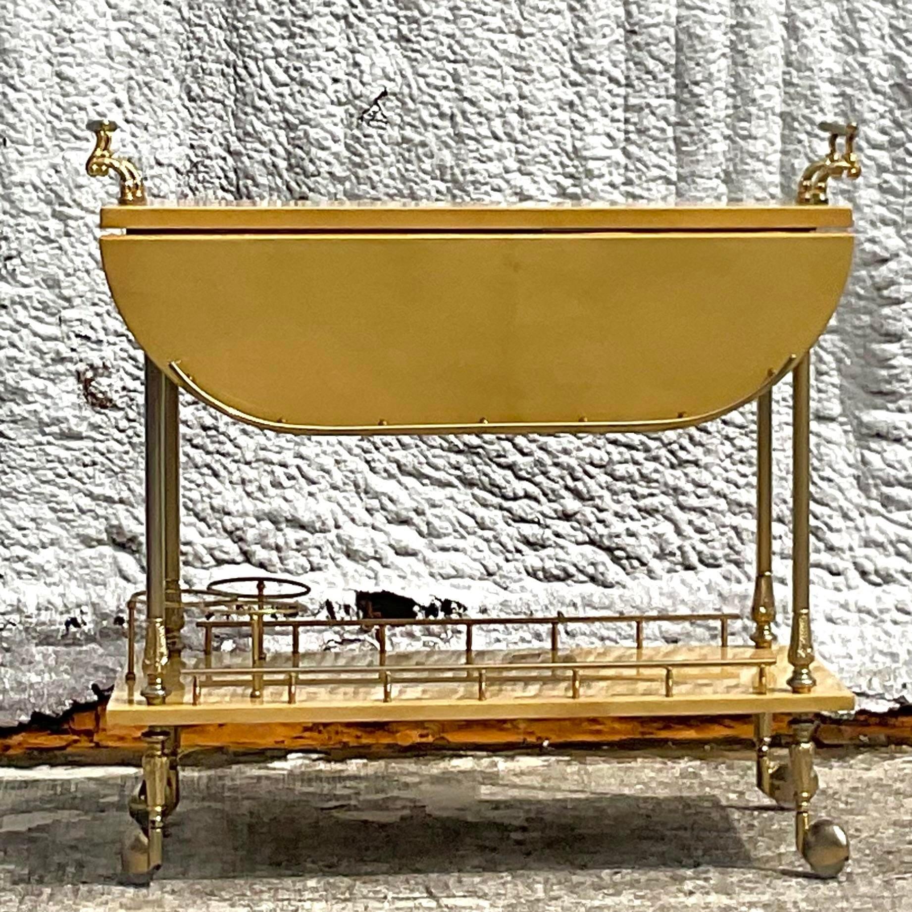 Mid 20th Century Vintage Regency Italian Bar Cart After Aldo Tura In Good Condition For Sale In west palm beach, FL