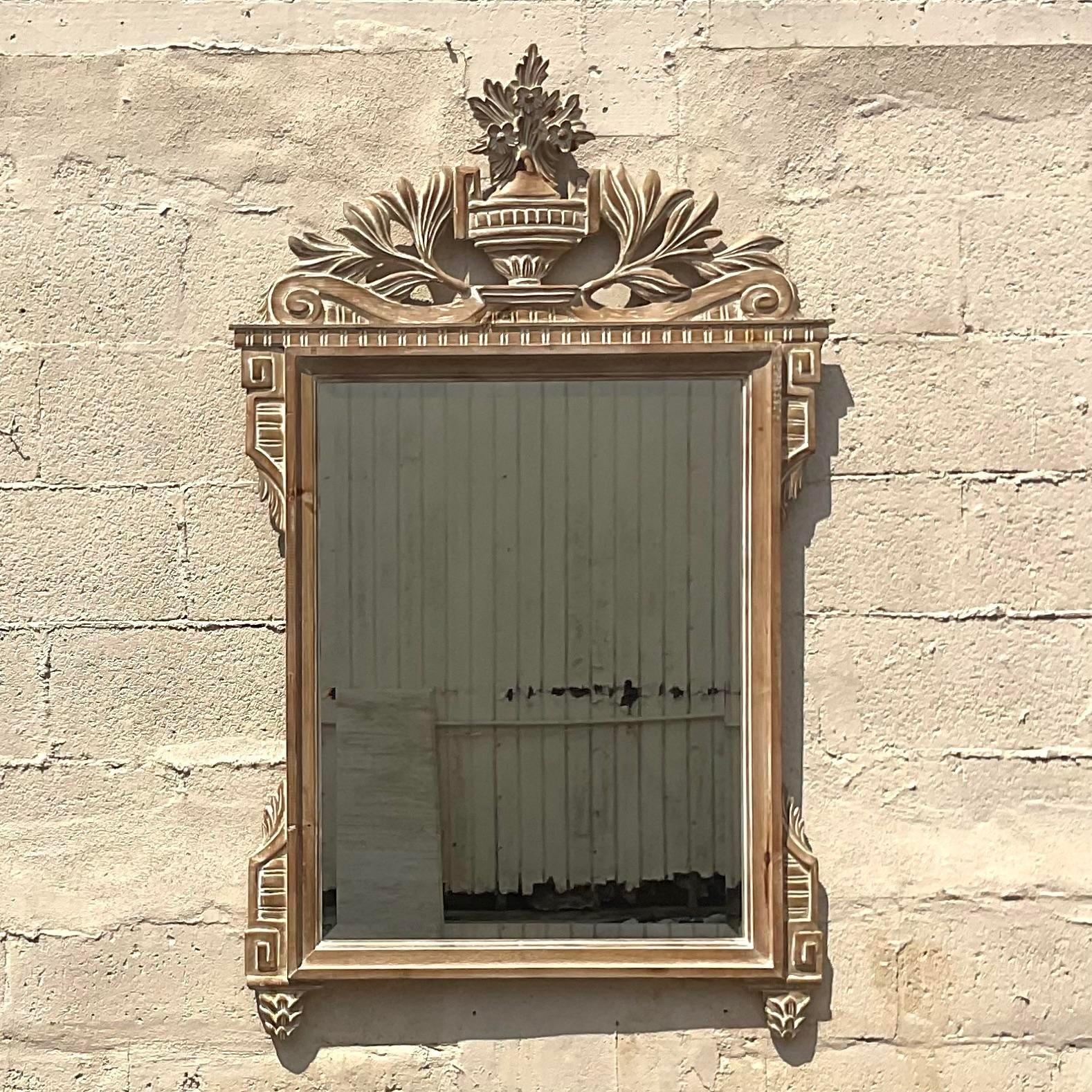 Mid 20th Century Vintage Regency Italian Carved Wood Mirror For Sale 1