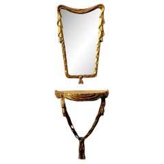 Mid 20th Century Vintage Regency Italian Palladio Wall Mount Swag Gilt Mirror