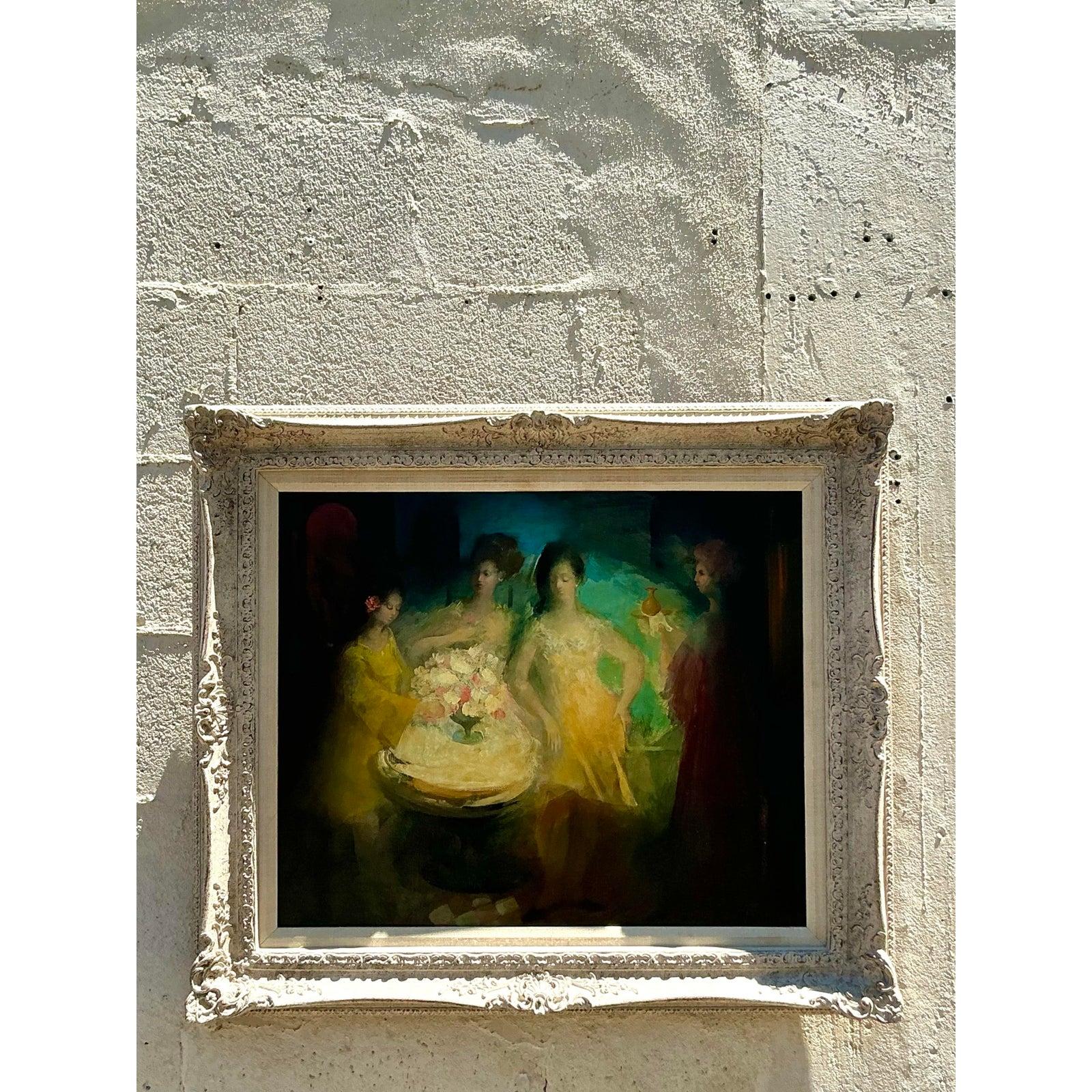 Original figuratives Vintage Regency-Ölgemälde auf Leinwand, Mid- 20. Jahrhundert, Vintage im Angebot 7