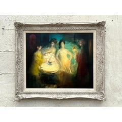 Mid 20th Century Vintage Regency Original Figurative Oil on Canvas