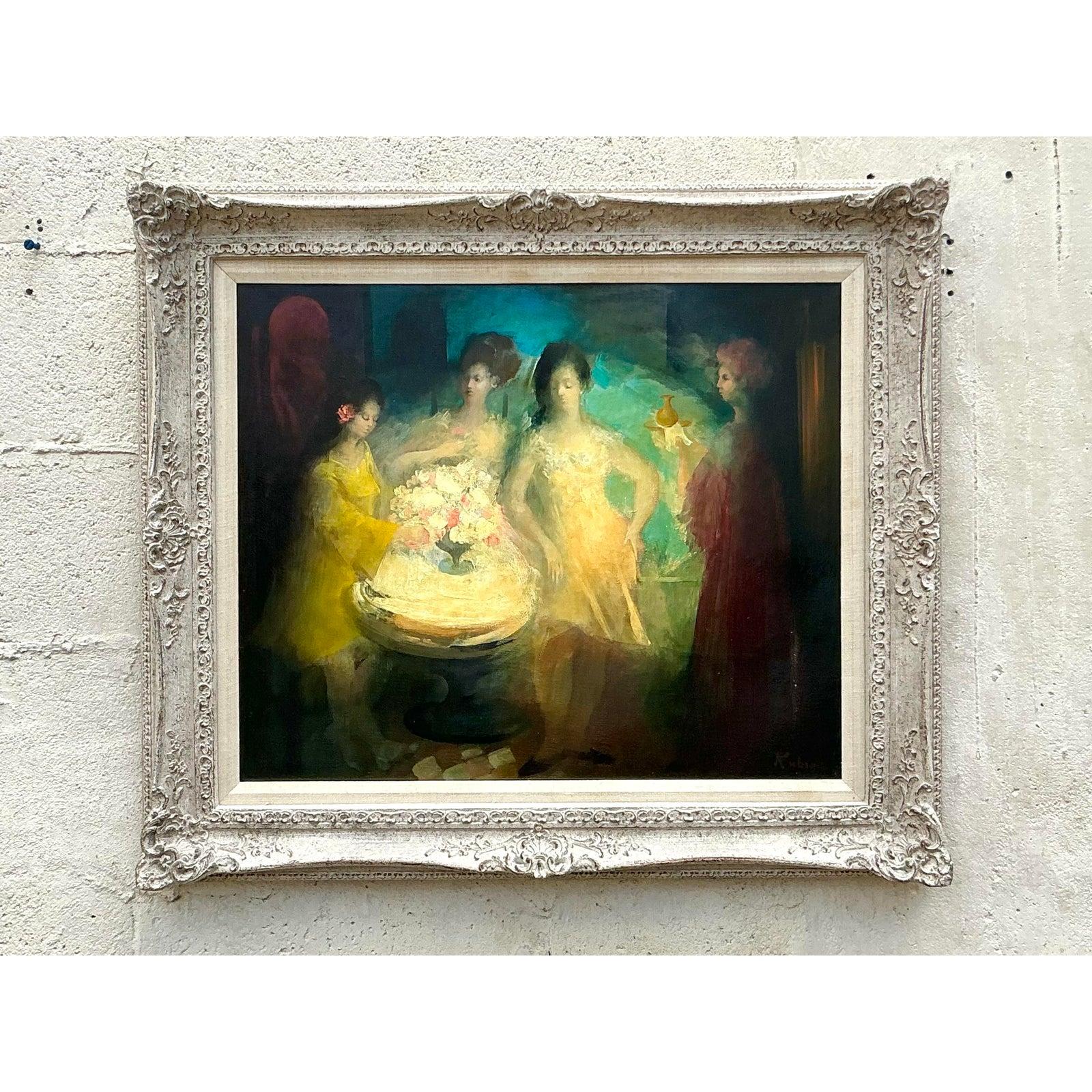 Original figuratives Vintage Regency-Ölgemälde auf Leinwand, Mid- 20. Jahrhundert, Vintage (amerikanisch) im Angebot
