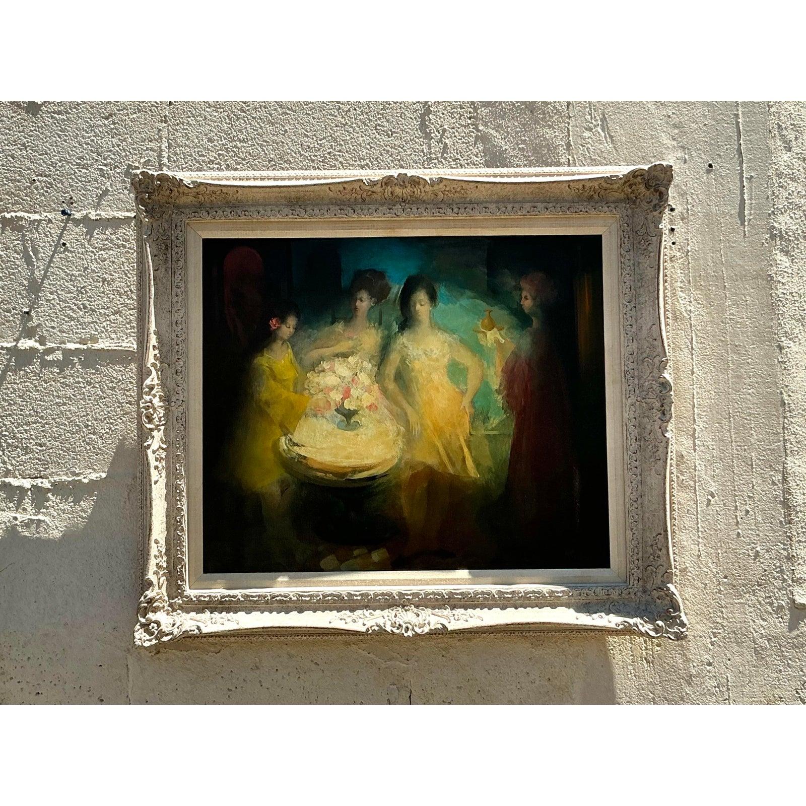Original figuratives Vintage Regency-Ölgemälde auf Leinwand, Mid- 20. Jahrhundert, Vintage im Angebot 1