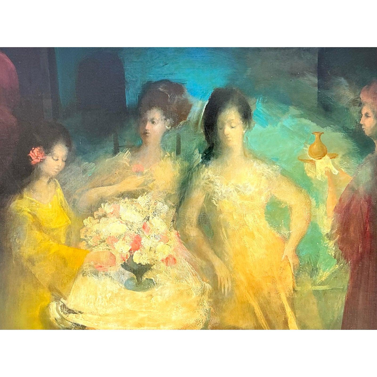 Original figuratives Vintage Regency-Ölgemälde auf Leinwand, Mid- 20. Jahrhundert, Vintage im Angebot 2