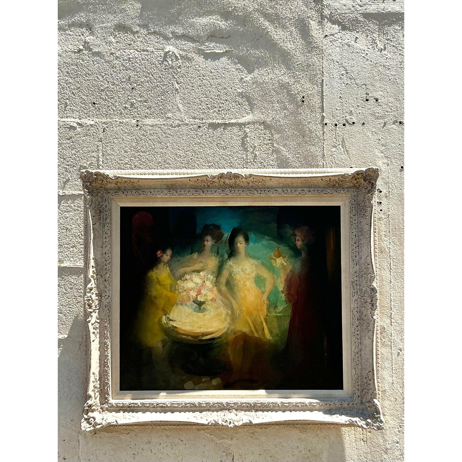 Original figuratives Vintage Regency-Ölgemälde auf Leinwand, Mid- 20. Jahrhundert, Vintage im Angebot 3
