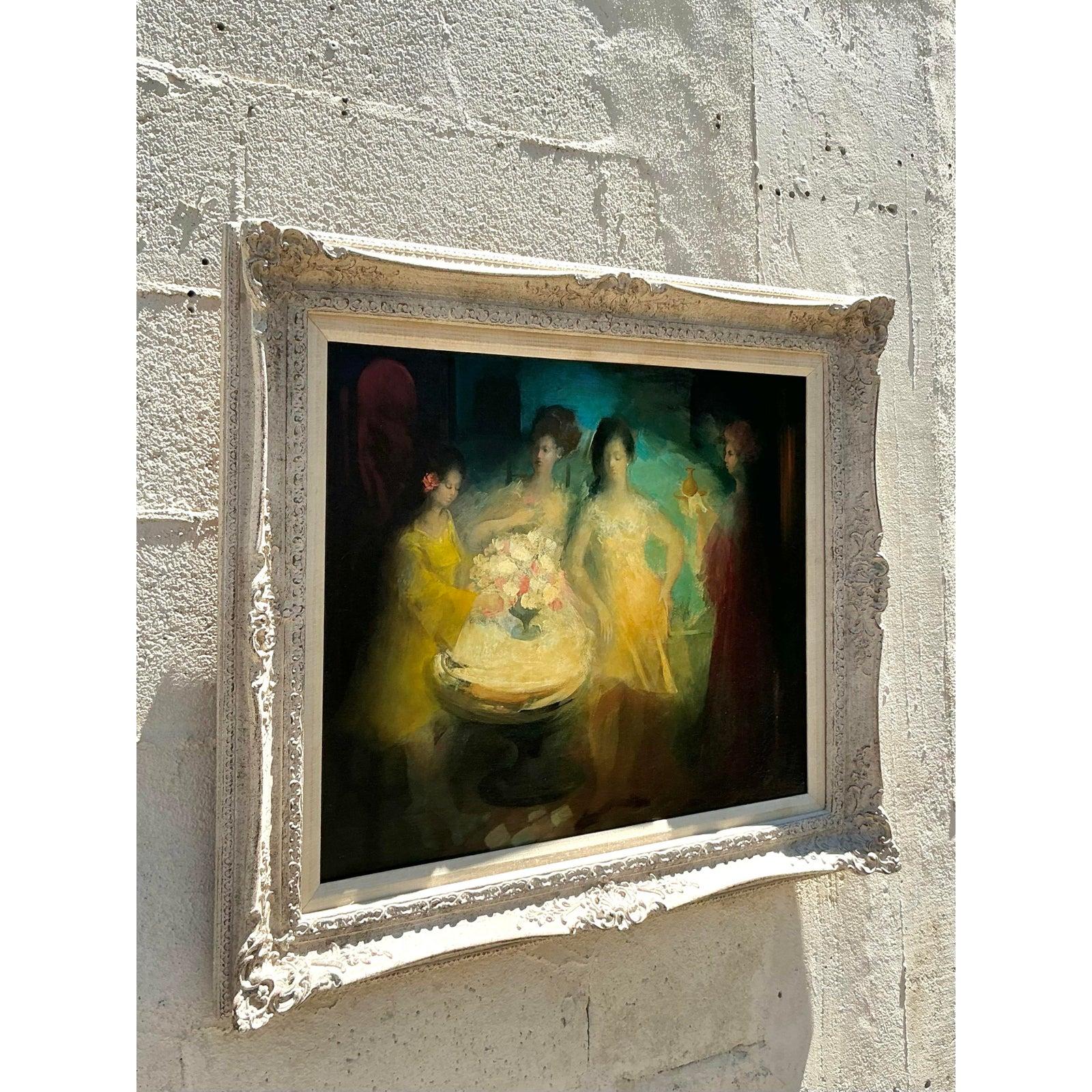 Original figuratives Vintage Regency-Ölgemälde auf Leinwand, Mid- 20. Jahrhundert, Vintage im Angebot 5