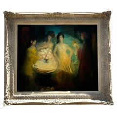 Óleo figurativo sobre lienzo original de mediados del siglo XX Vintage Regency