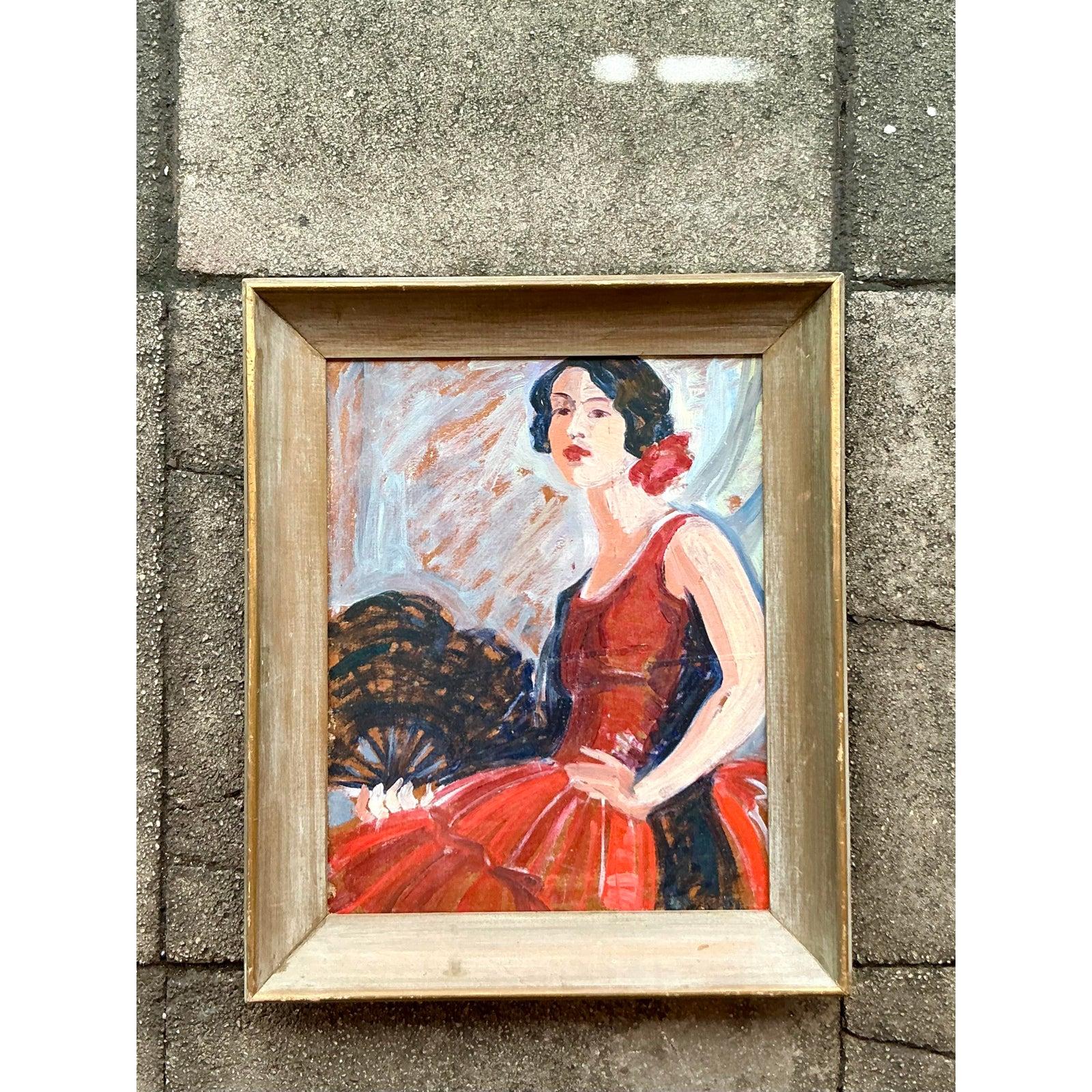 Mitte des 20. Jahrhunderts Vintage Regency Original Flamenco-Tänzer Öl auf Karton im Zustand „Gut“ im Angebot in West Palm Beach, FL