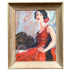 Mid 20th Century Vintage Regency Original Flamenco Dancer Oil on Board