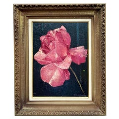Mid 20th Century Vintage Regency Original Oil Painting of Rose