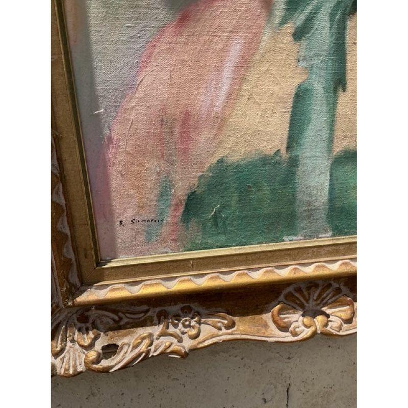 Mid 20th Century Vintage Regency Original Oil Portrait of Woman For Sale 3