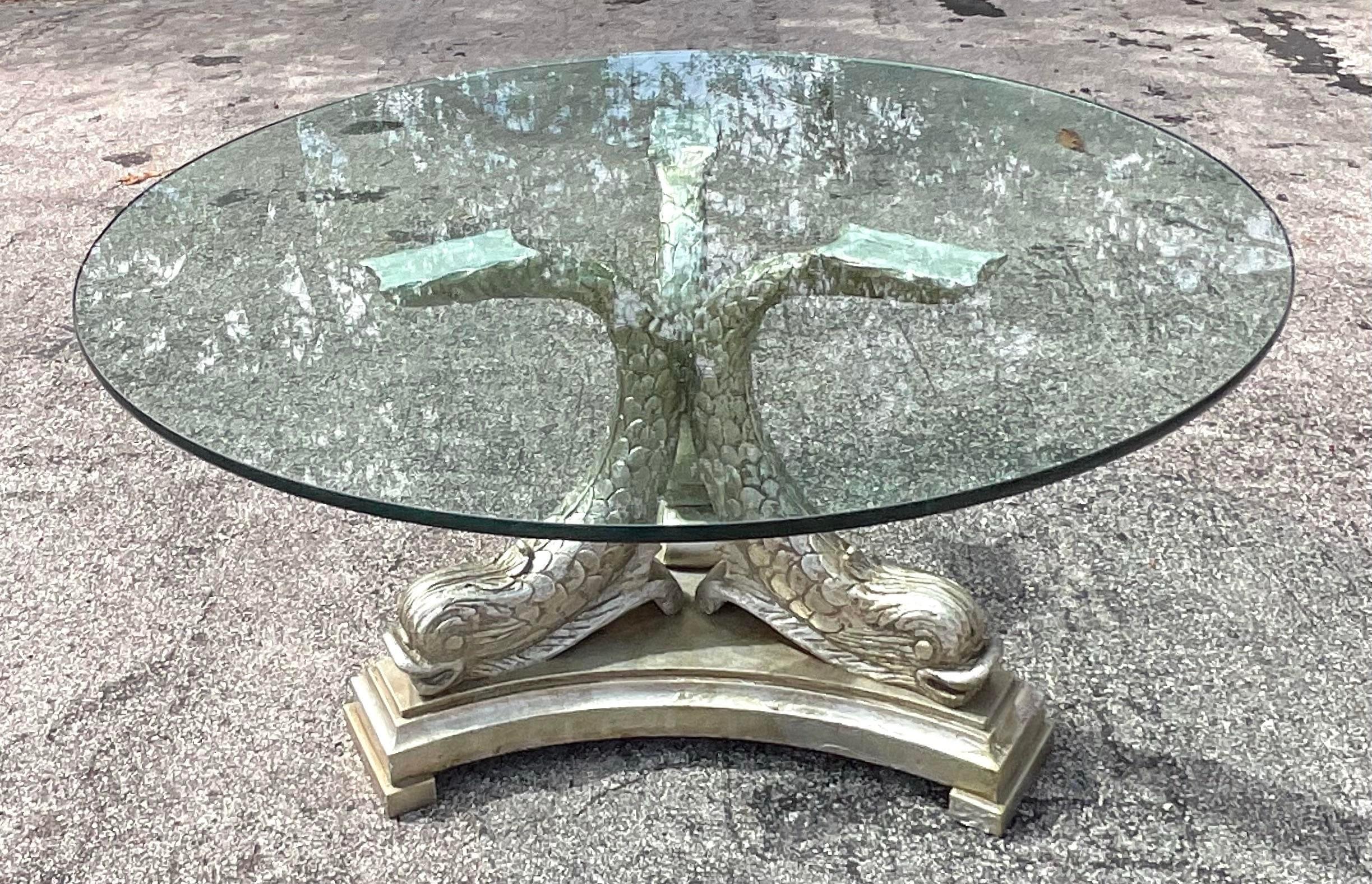 Mid 20th Century Vintage Regency Silver Leaf Koi Center Hall Table In Good Condition For Sale In west palm beach, FL