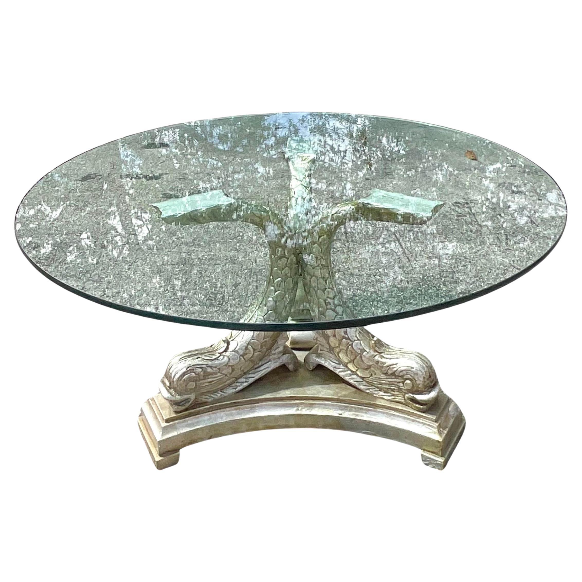 Mid 20th Century Vintage Regency Silver Leaf Koi Center Hall Table For Sale