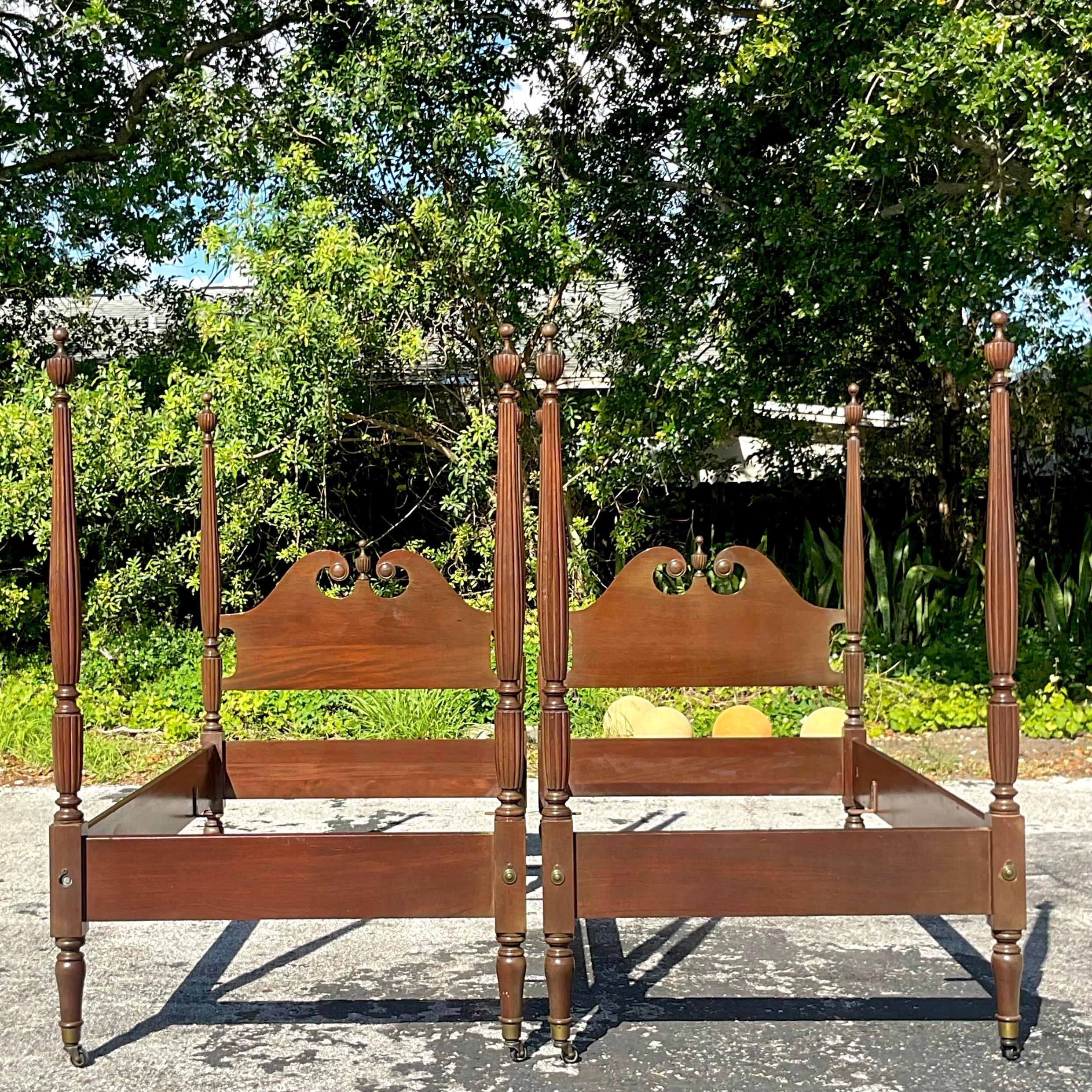 Wood Mid 20th Century Vintage Regency Twin Georgian Poster Beds - a Pair For Sale