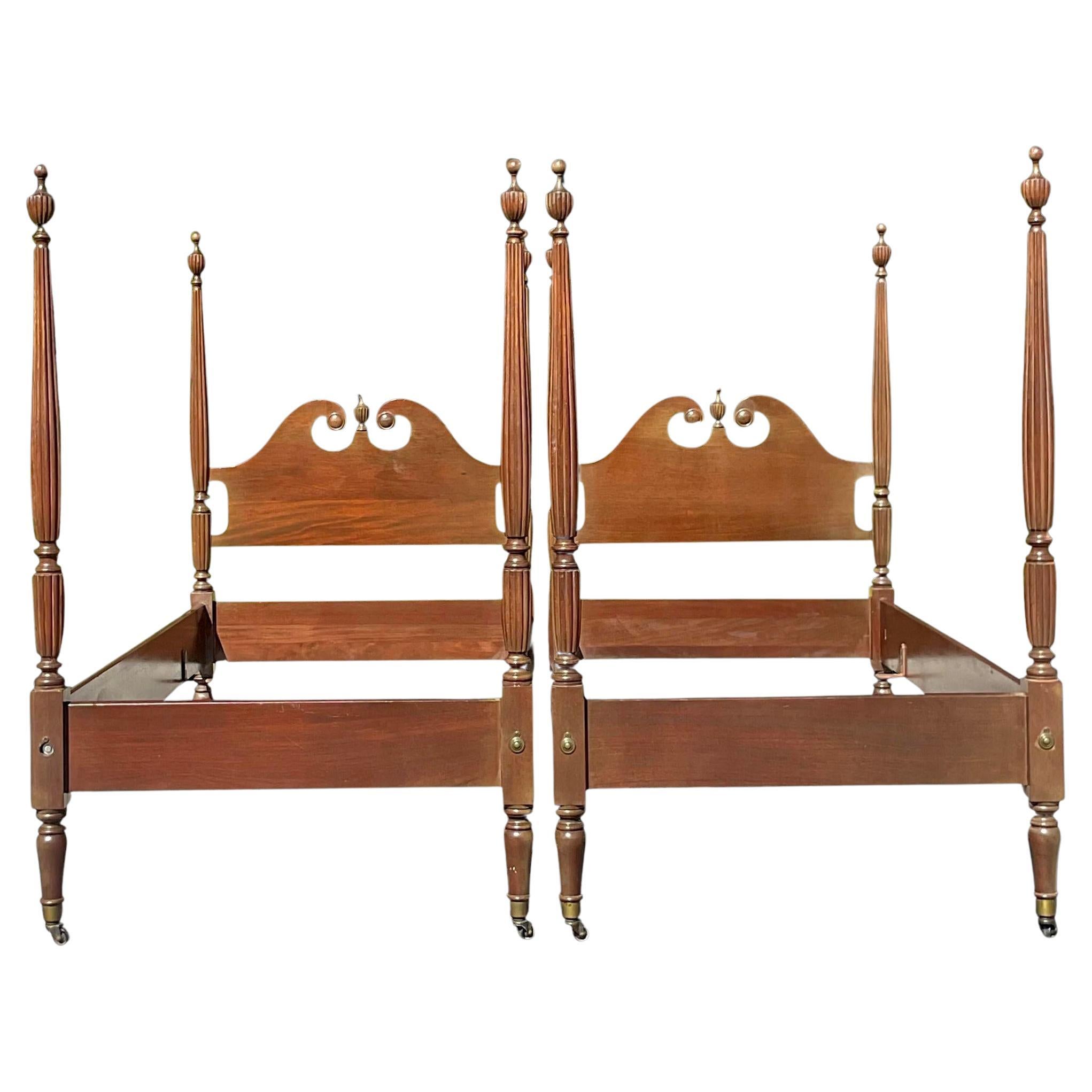 Mid 20th Century Vintage Regency Twin Georgian Poster Beds - a Pair For Sale