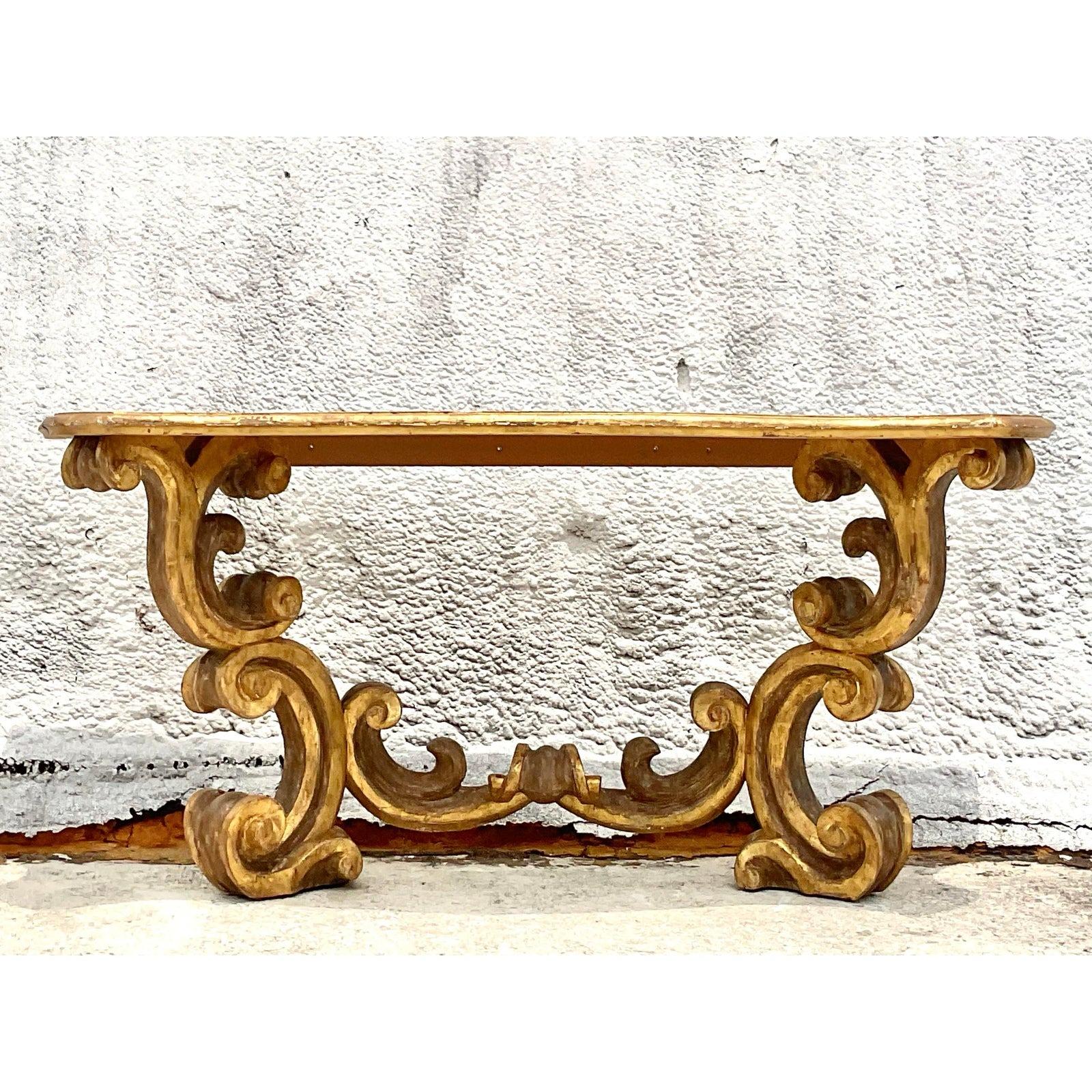 Mid 20th Century Vintage Rococo Gilt Wall Mount Console Table For Sale 2