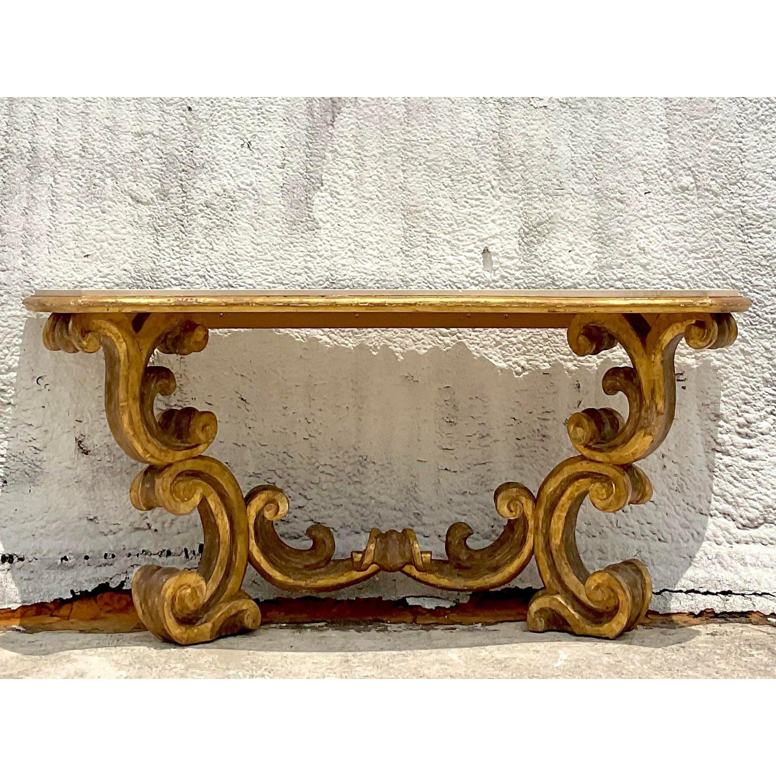 Mid 20th Century Vintage Rococo Gilt Wall Mount Console Table For Sale 4