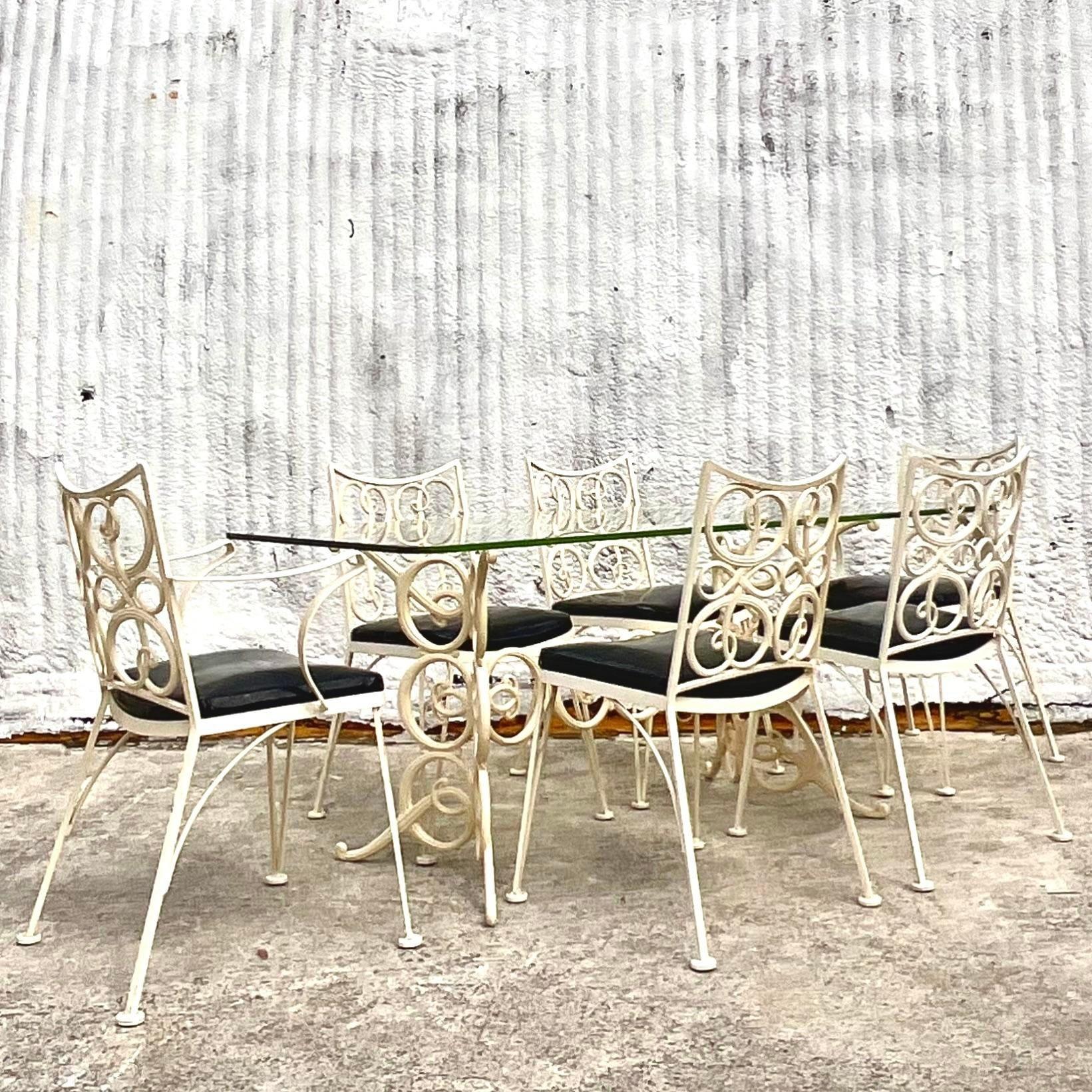 Mid 20th Century Vintage Signed Russel Woodard Wrought Iron Table & 6 Chairs For Sale 3