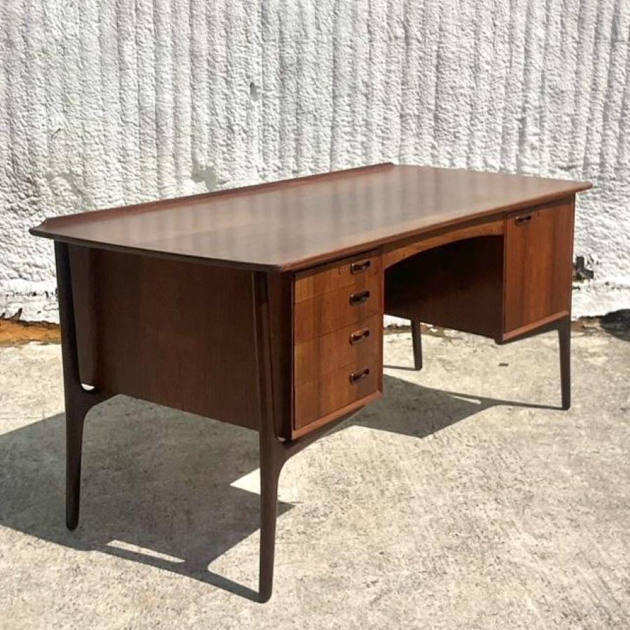 Mid-Century Modern Mid 20th Century Vintage Sven Madsen Danish Teak Executive Desk For Sale