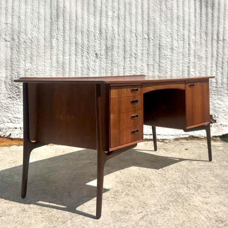 Mid 20th Century Vintage Sven Madsen Danish Teak Executive Desk In Good Condition For Sale In west palm beach, FL