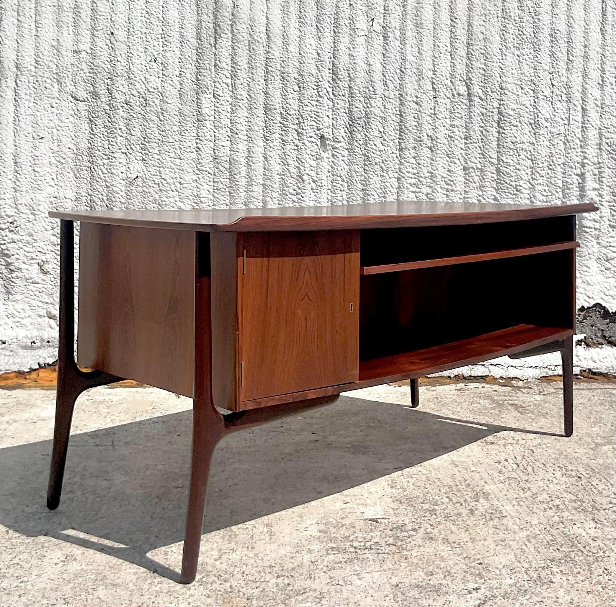 Mid 20th Century Vintage Sven Madsen Danish Teak Executive Desk For Sale 1