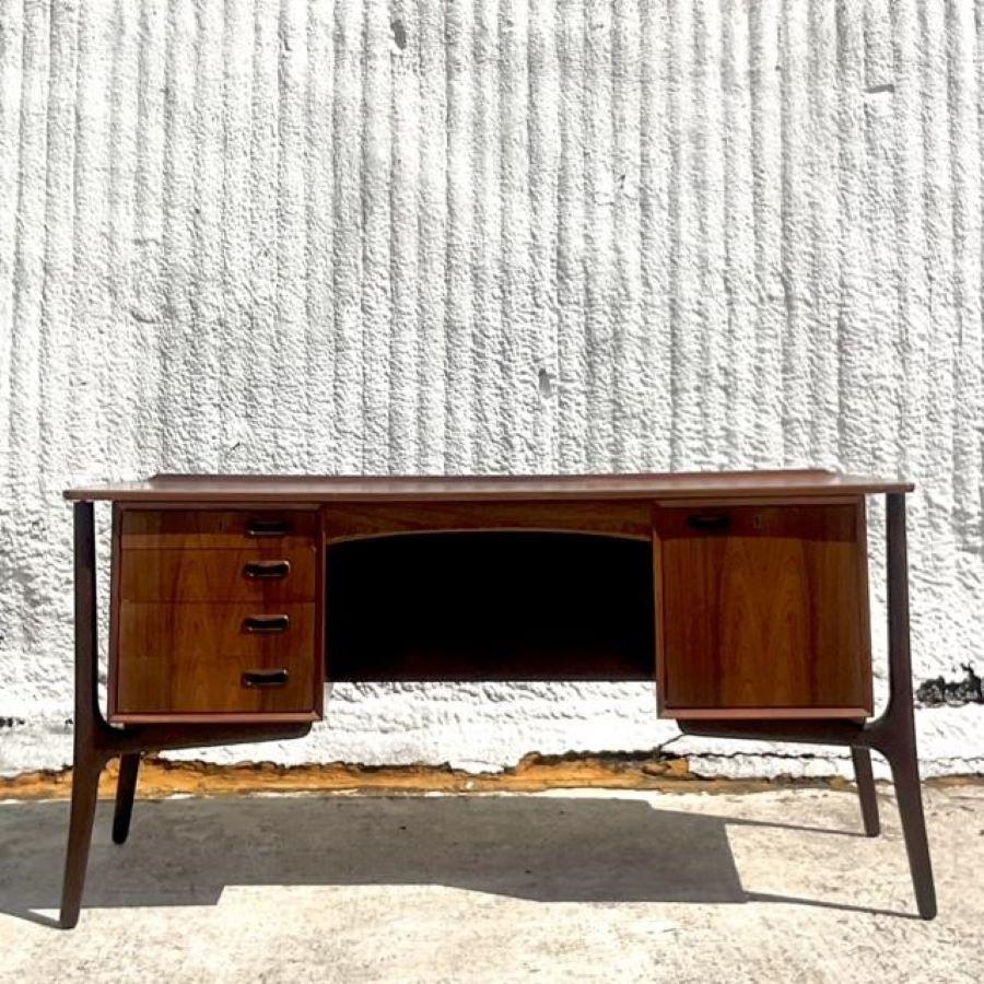 Mid 20th Century Vintage Sven Madsen Danish Teak Executive Desk For Sale 3