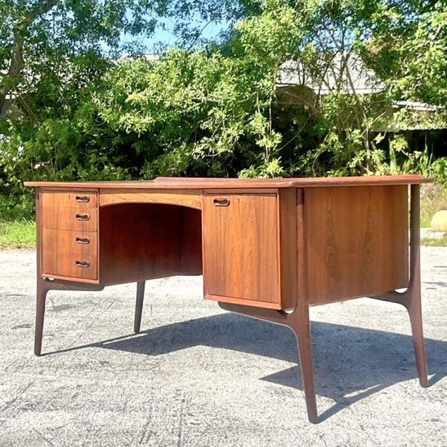 Mid 20th Century Vintage Sven Madsen Danish Teak Executive Desk For Sale 4