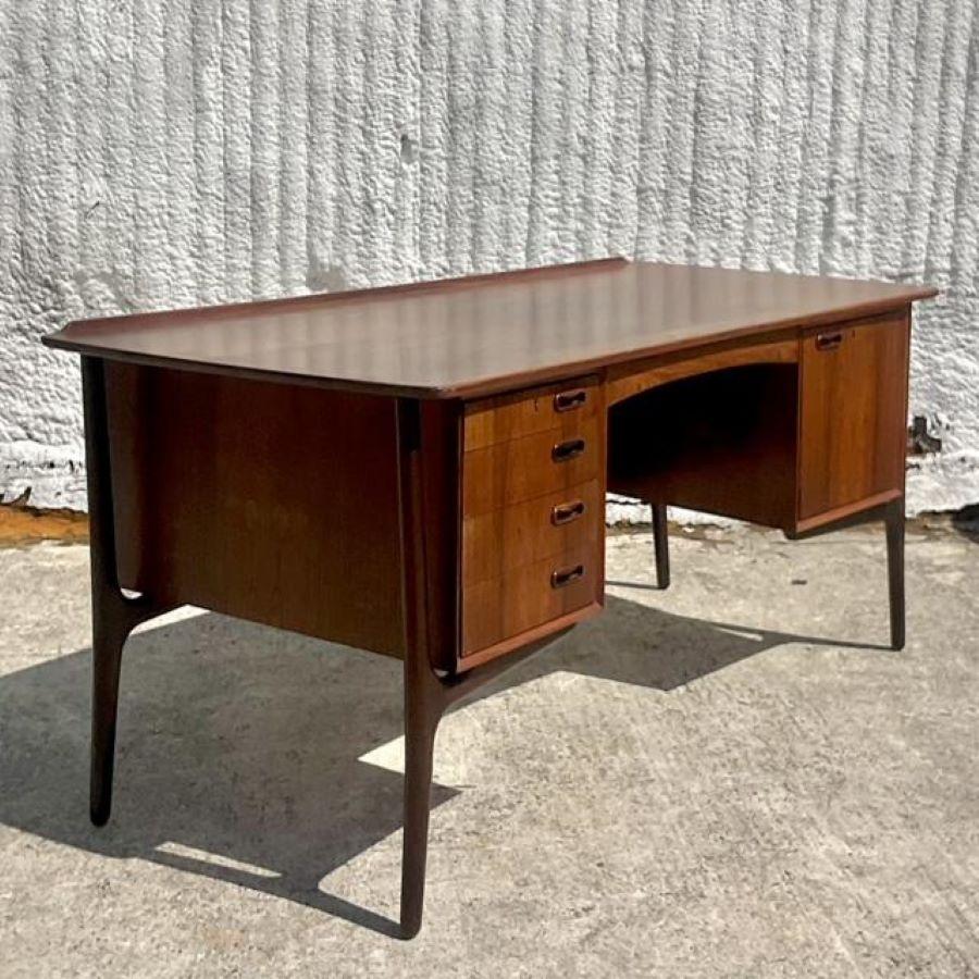 Mid 20th Century Vintage Sven Madsen Danish Teak Executive Desk For Sale 5