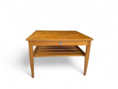 Mesa de centro cuadrada vintage de dos niveles, de teca, de mediados del siglo XX, de Myer