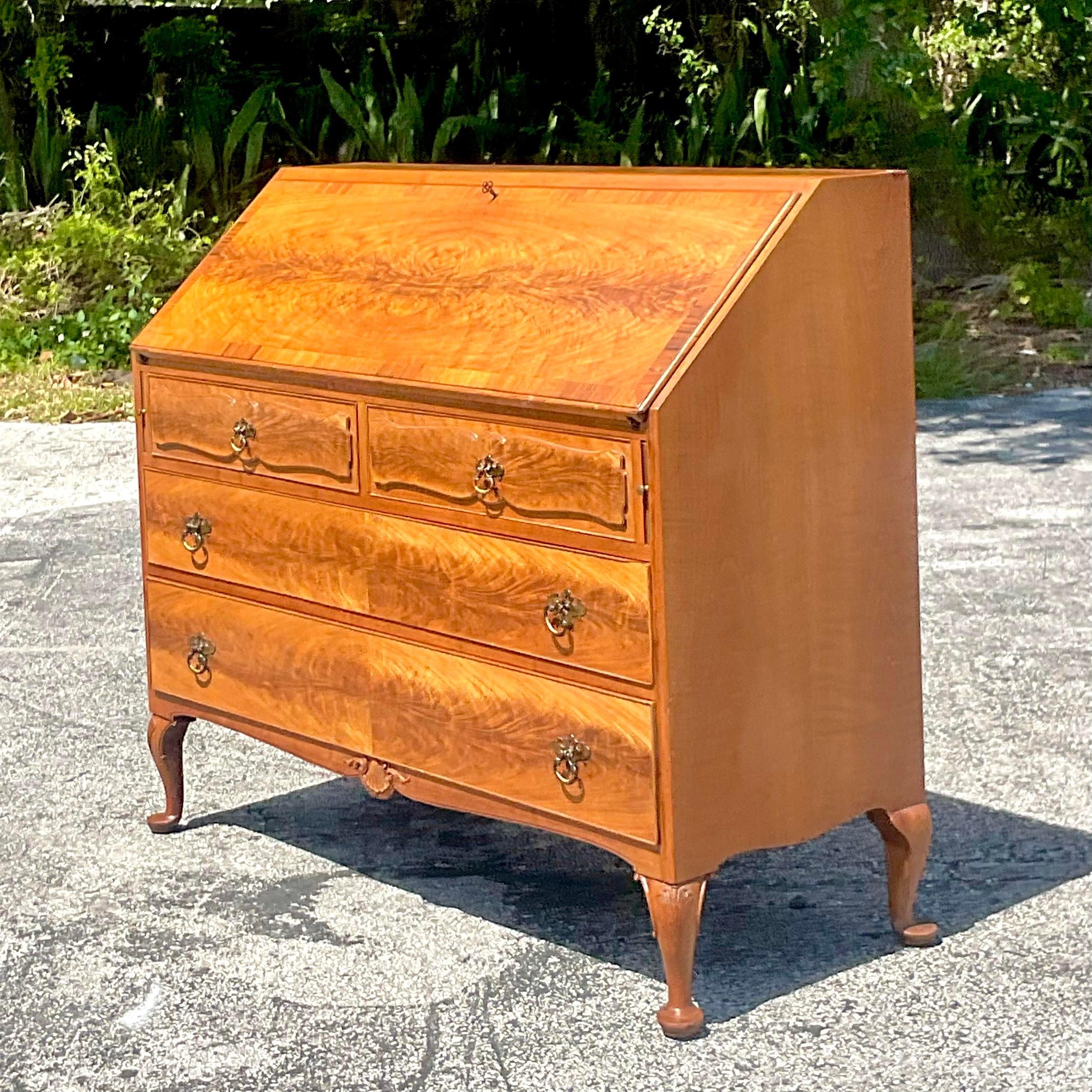 American Mid 20th Century Vintage Traditional Royal Furniture Drop Top Writing Desk For Sale