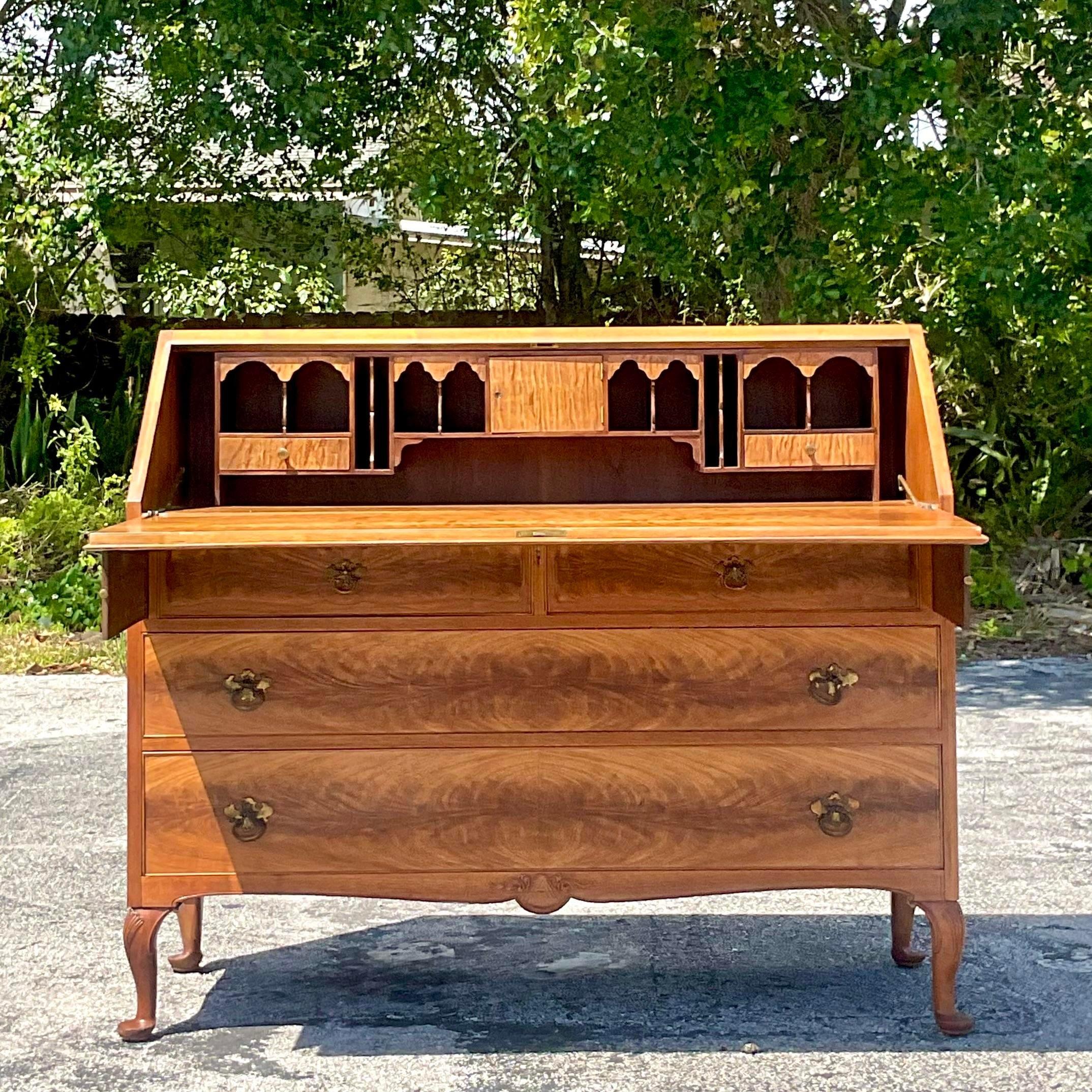 Wood Mid 20th Century Vintage Traditional Royal Furniture Drop Top Writing Desk For Sale
