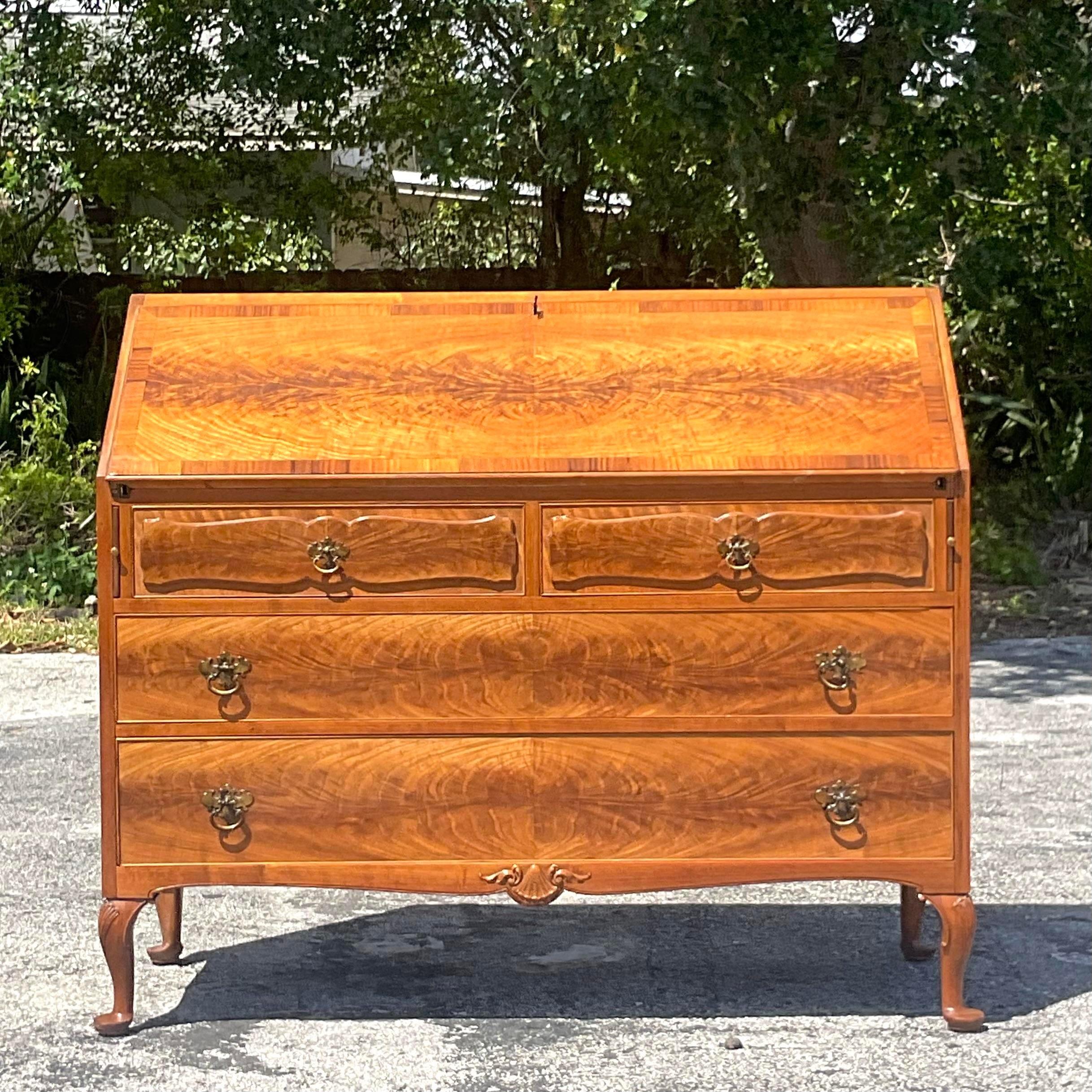 Mid 20th Century Vintage Traditional Royal Furniture Drop Top Writing Desk For Sale 1