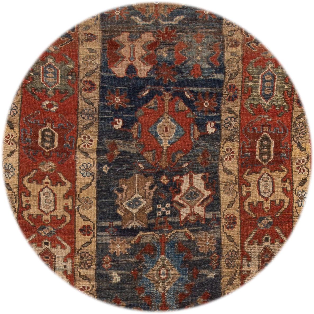 Beautiful Vintage Bakshaish rug, hand-knotted wool with a blue field, rust, and tan accents in a multi-medallion design.

This rug measures 3' 9