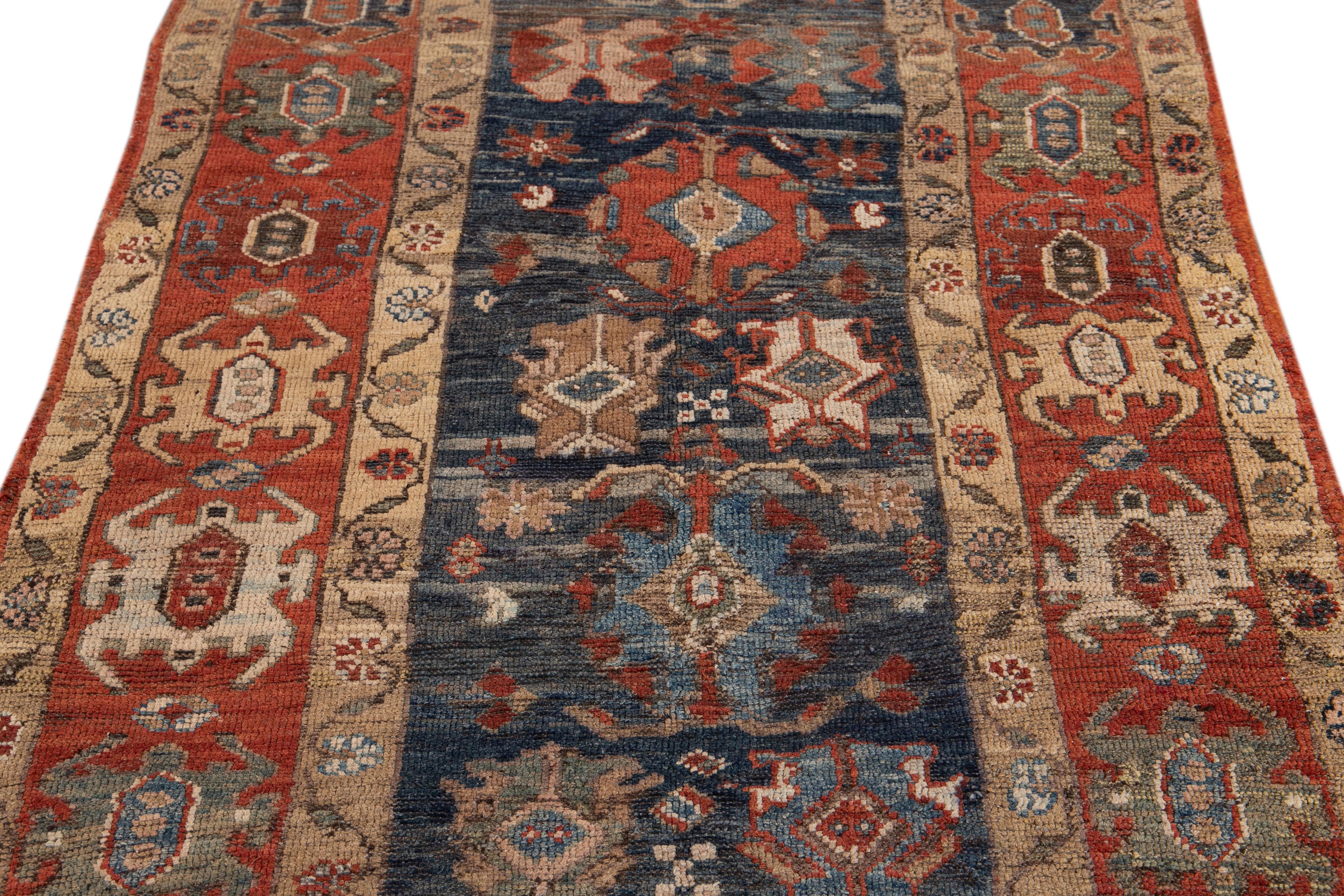 Handgefertigter Vintage Stammeskunst-Teppich in Blau in Bakshaish (Wolle) im Angebot