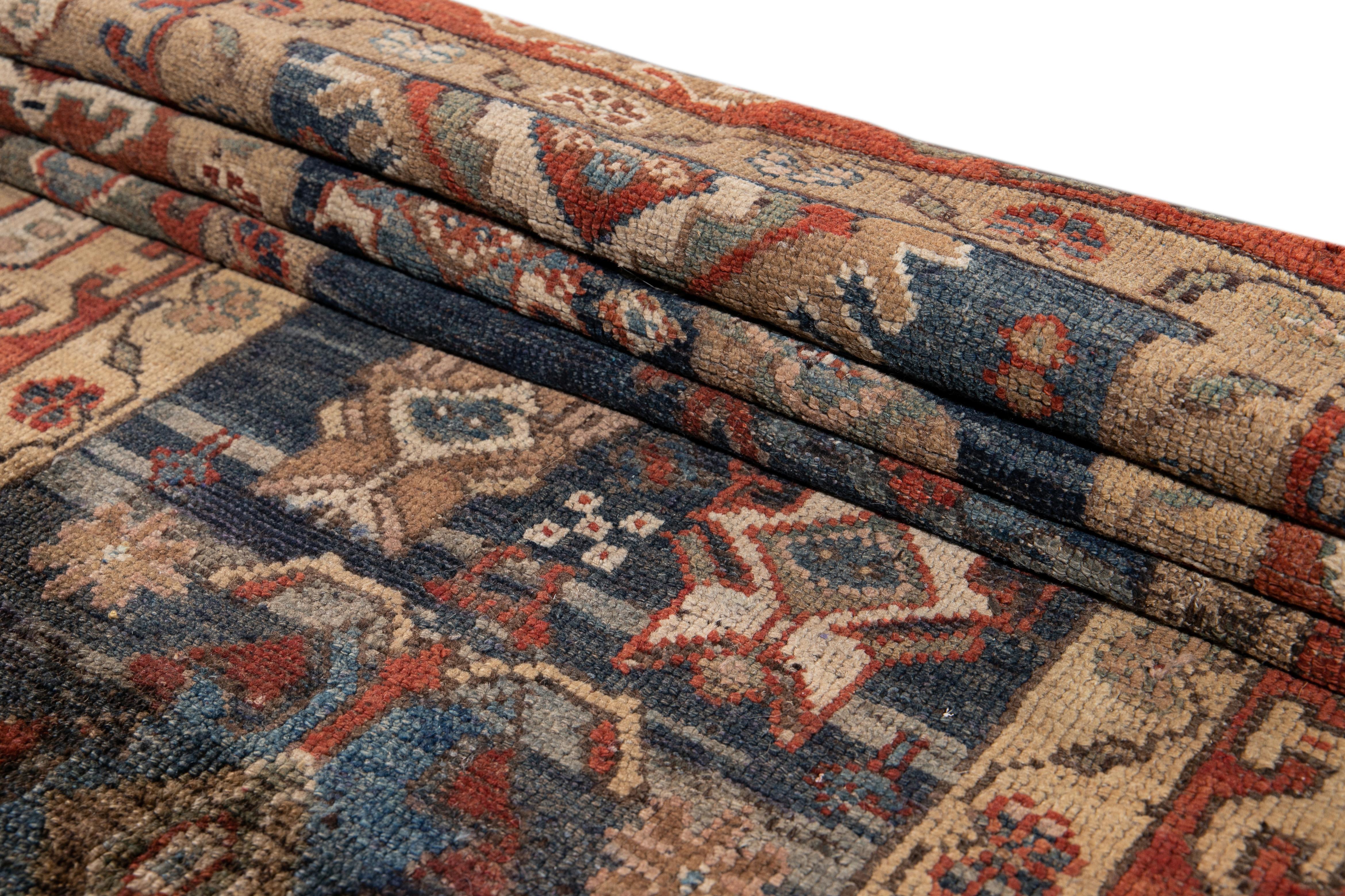 Handgefertigter Vintage Stammeskunst-Teppich in Blau in Bakshaish (Afghanisch) im Angebot