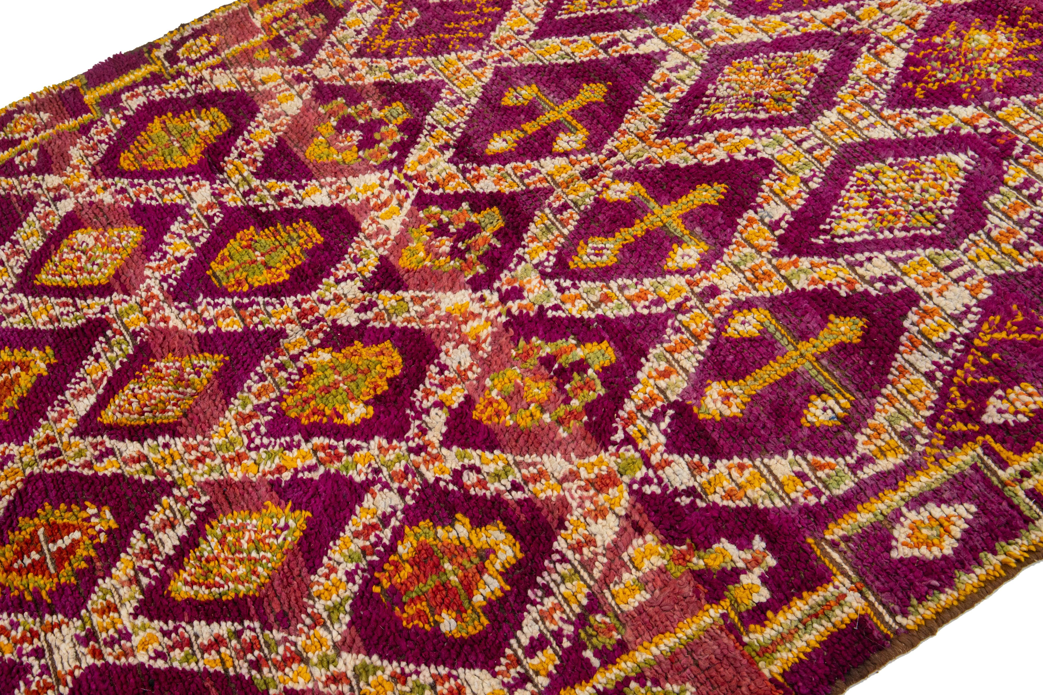 Hand-Knotted Mid-20th Century Vintage Tribal Moroccan Wool Rug In Purple  For Sale