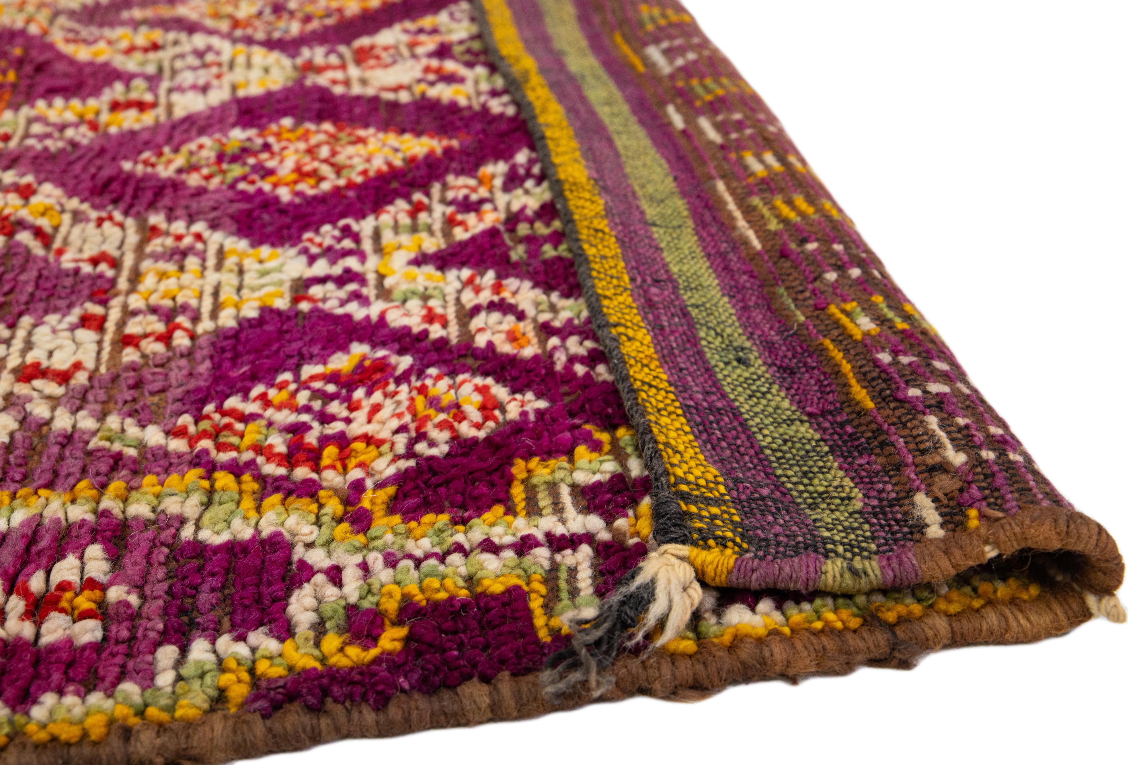 Mid-20th Century Vintage Tribal Moroccan Wool Rug In Purple  In Excellent Condition For Sale In Norwalk, CT
