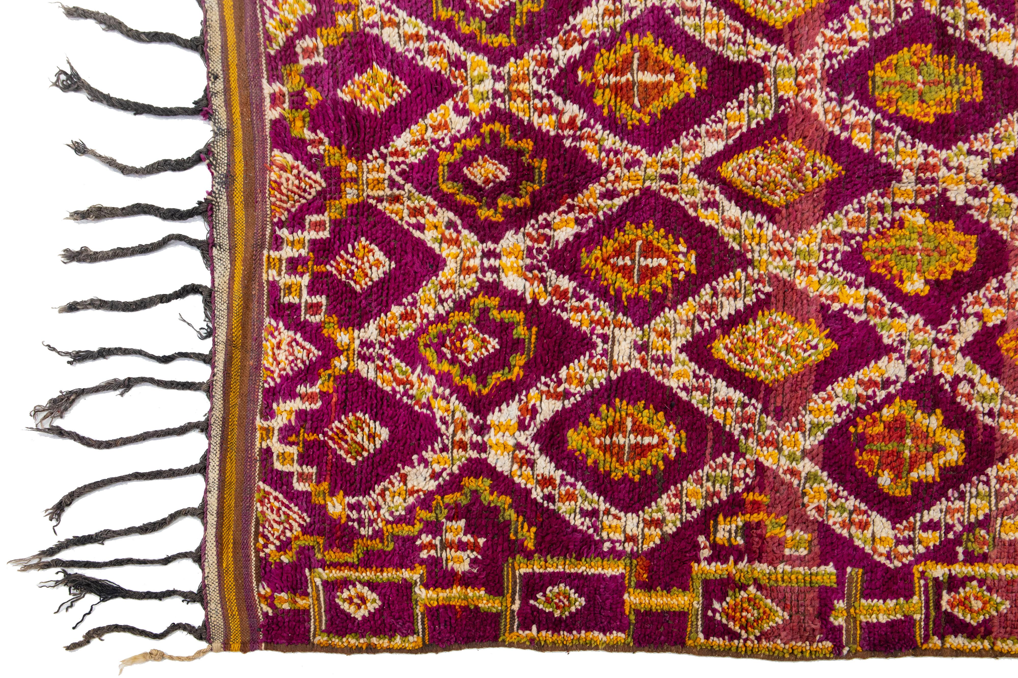Mid-20th Century Vintage Tribal Moroccan Wool Rug In Purple For Sale 2