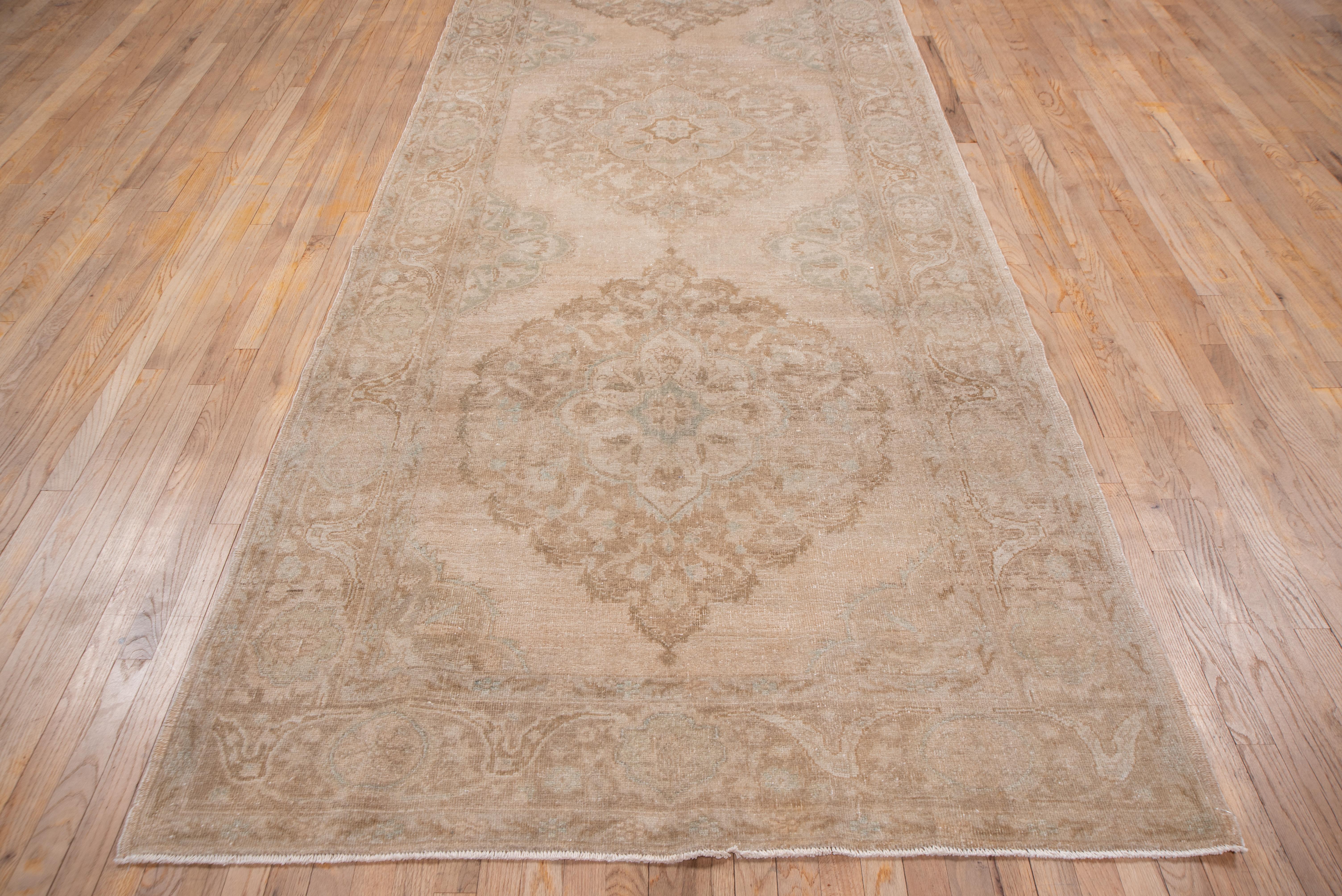 Hand-Knotted Mid 20th Century Vintage Turkish Oushak Gallery Rug, Neutral Palette For Sale