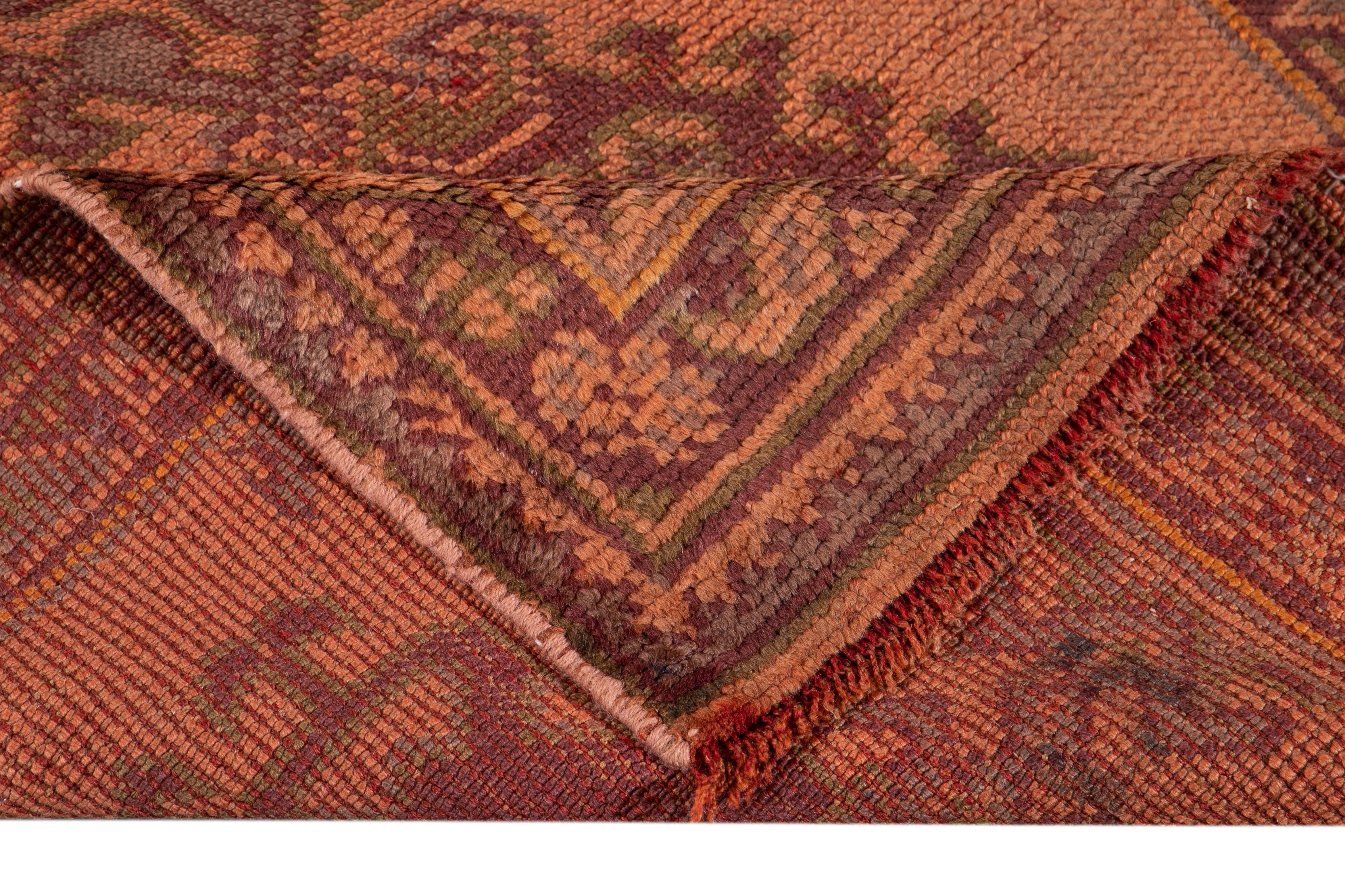 Mid-20th Century Vintage Turkish Oushak Handmade Orange Wool Runner For Sale 7