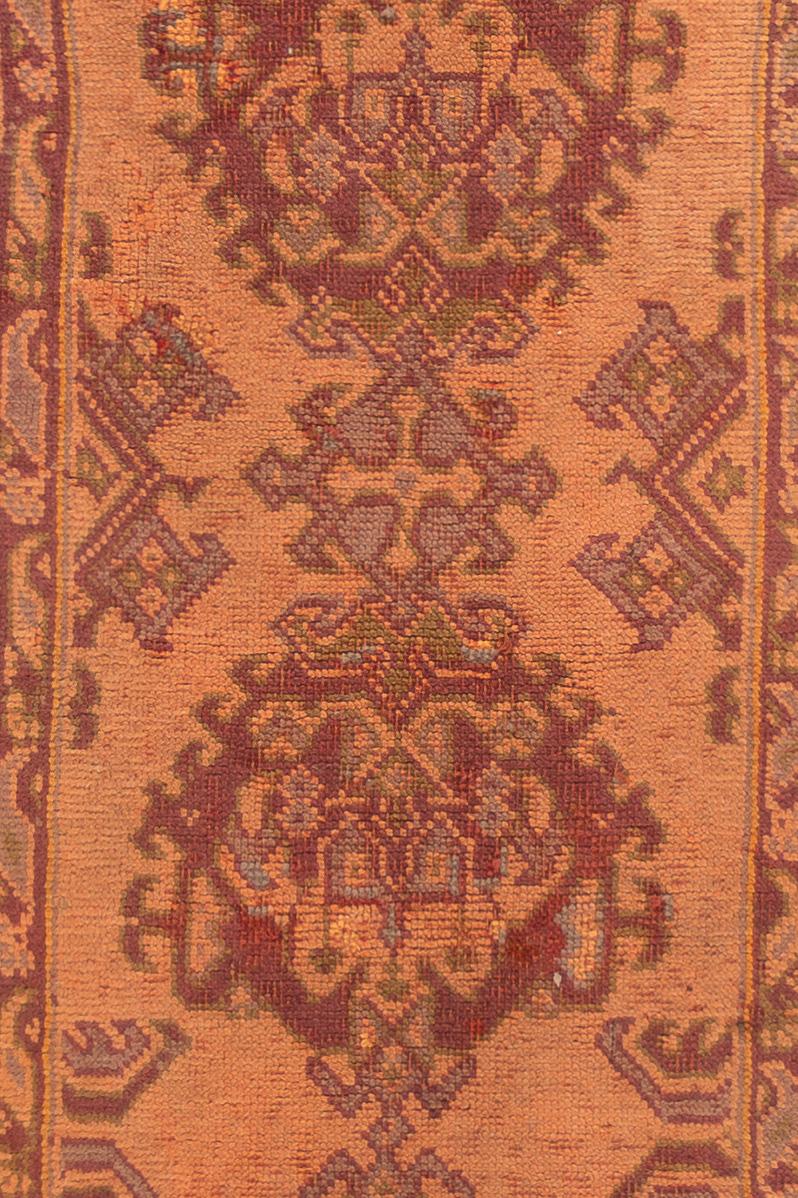 Hand-Knotted Mid-20th Century Vintage Turkish Oushak Handmade Orange Wool Runner For Sale