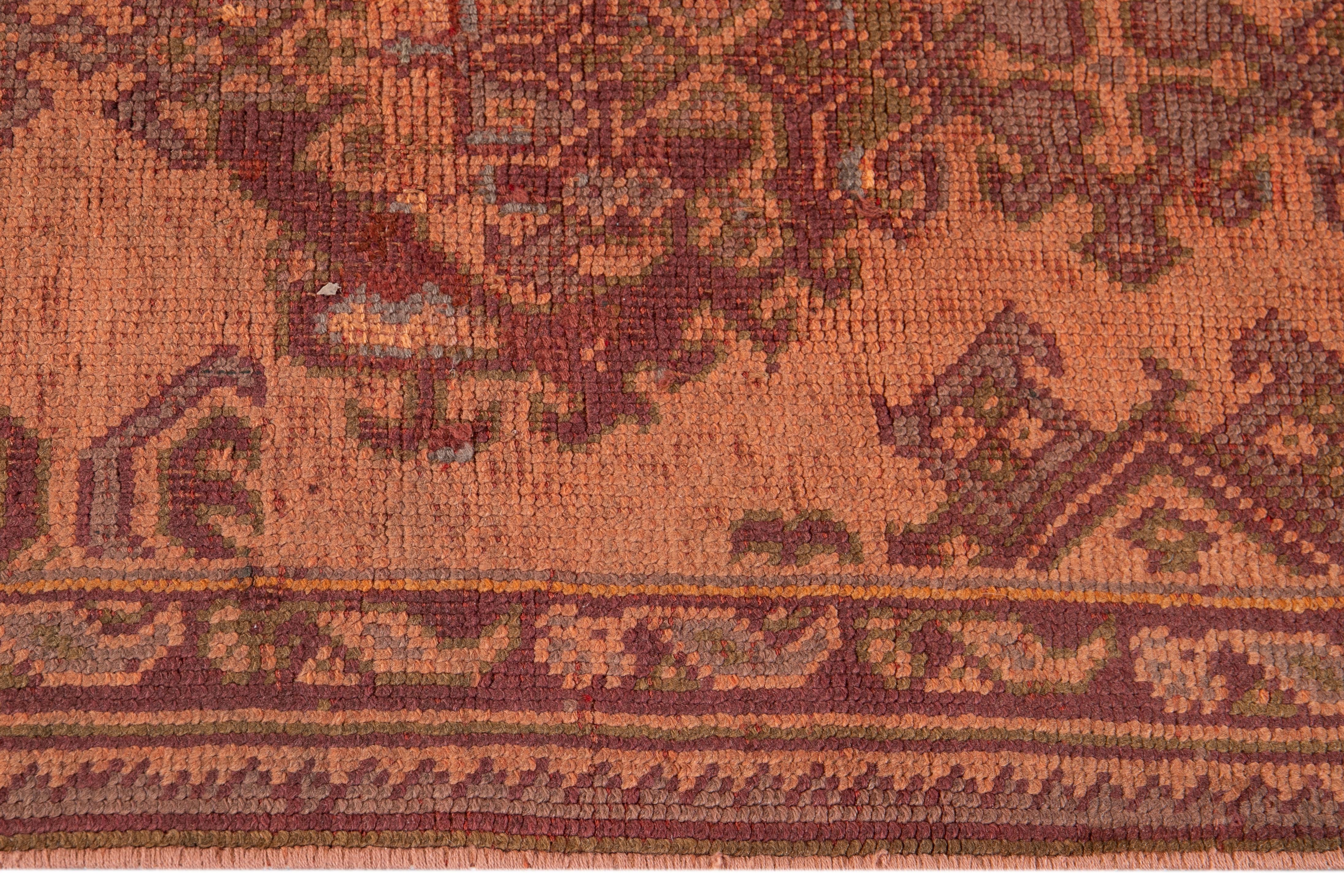 Mid-20th Century Vintage Turkish Oushak Handmade Orange Wool Runner For Sale 2