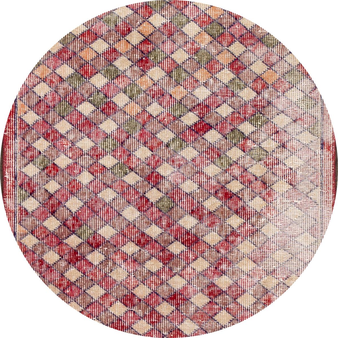 Beautiful hand knotted wool runner rug with a red field and ivory accents in a geometric pattern. This rug measures 2' 7