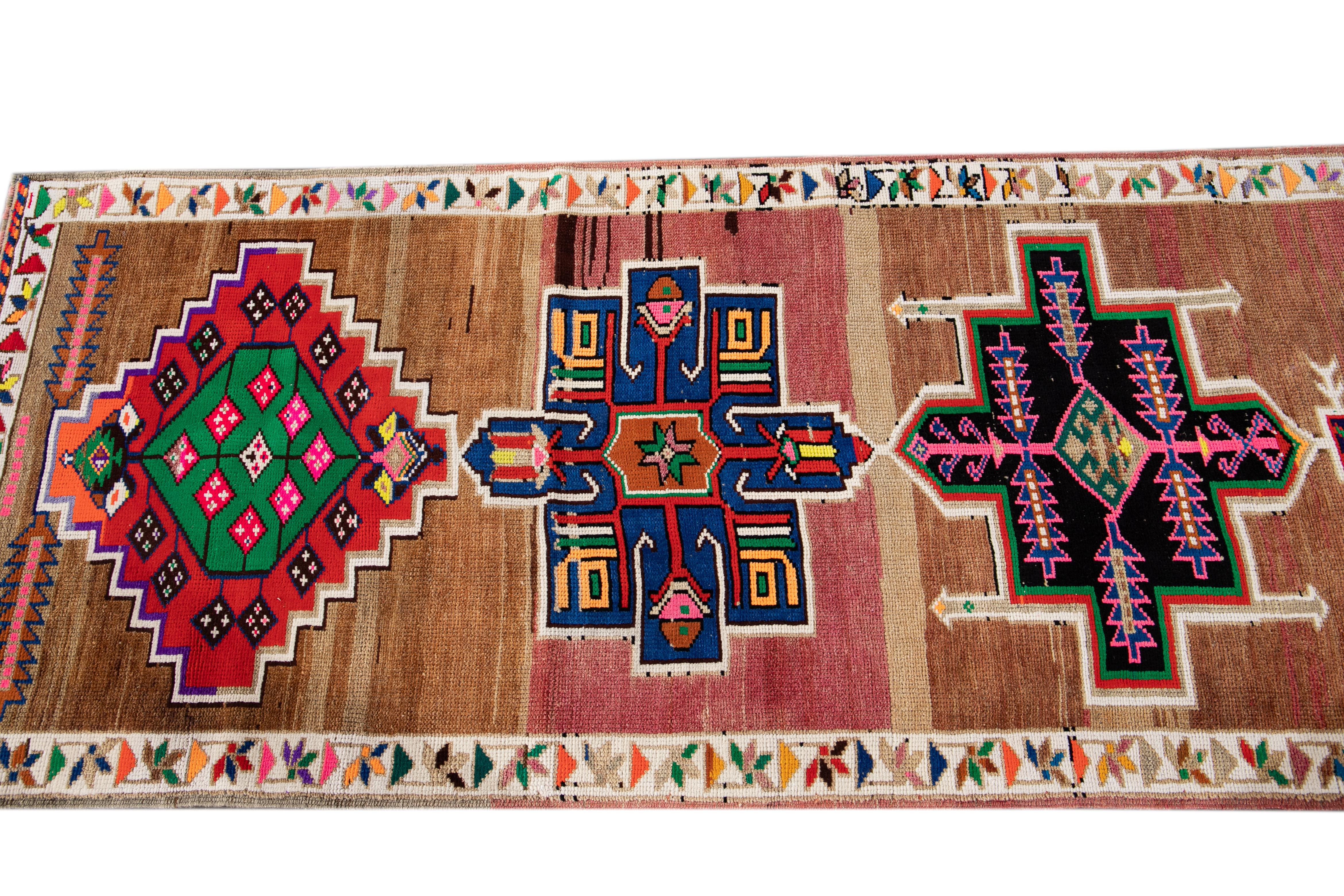 Mid-20th Century Vintage Turkish Wool Runner Rug For Sale 2