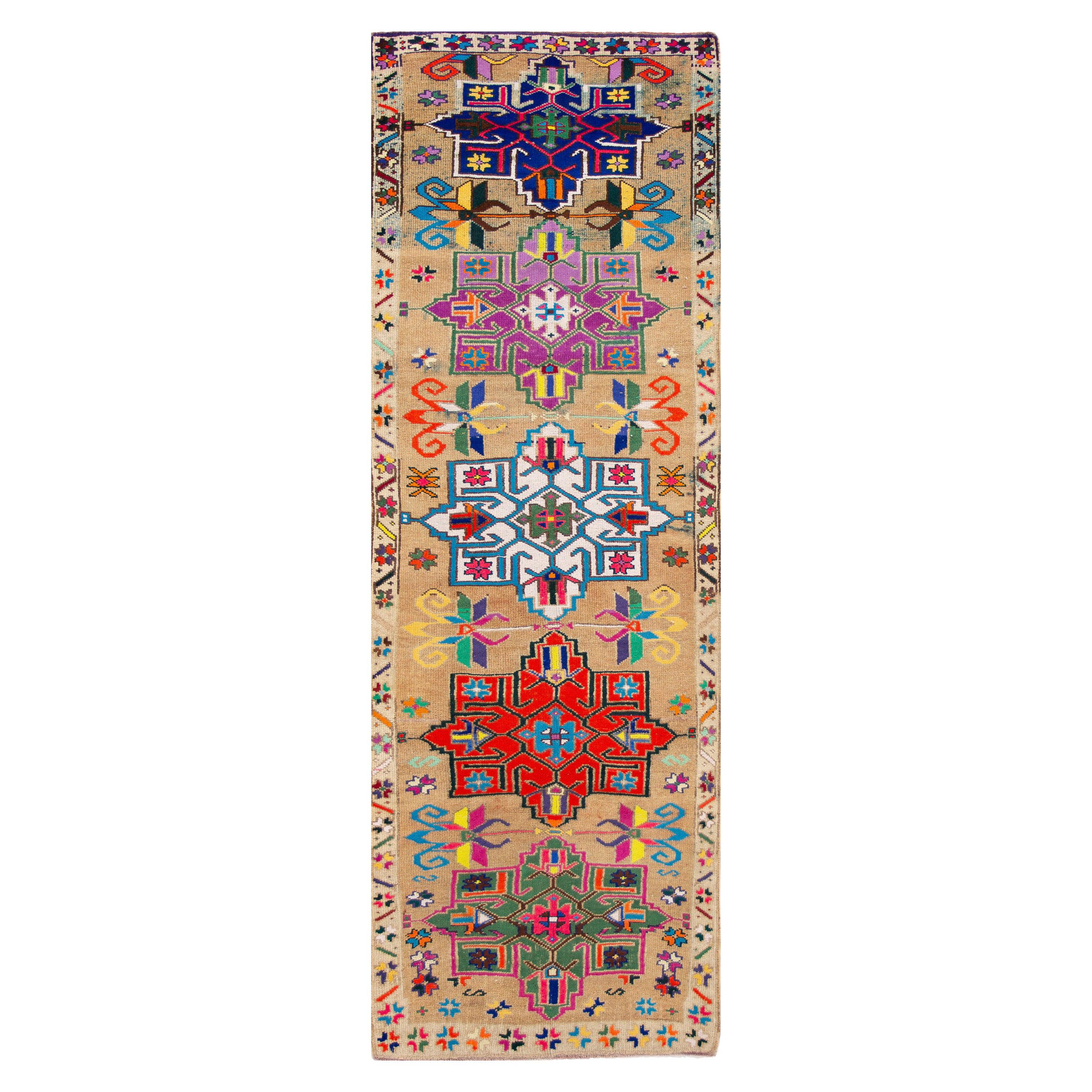 Mid20th Century Vintage Turkish Wool Runner Rug For Sale at 1stDibs