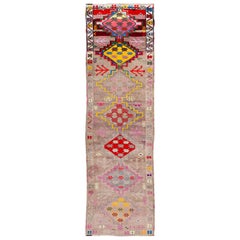 Mid-20th Century Retro Turkish Wool Runner Rug