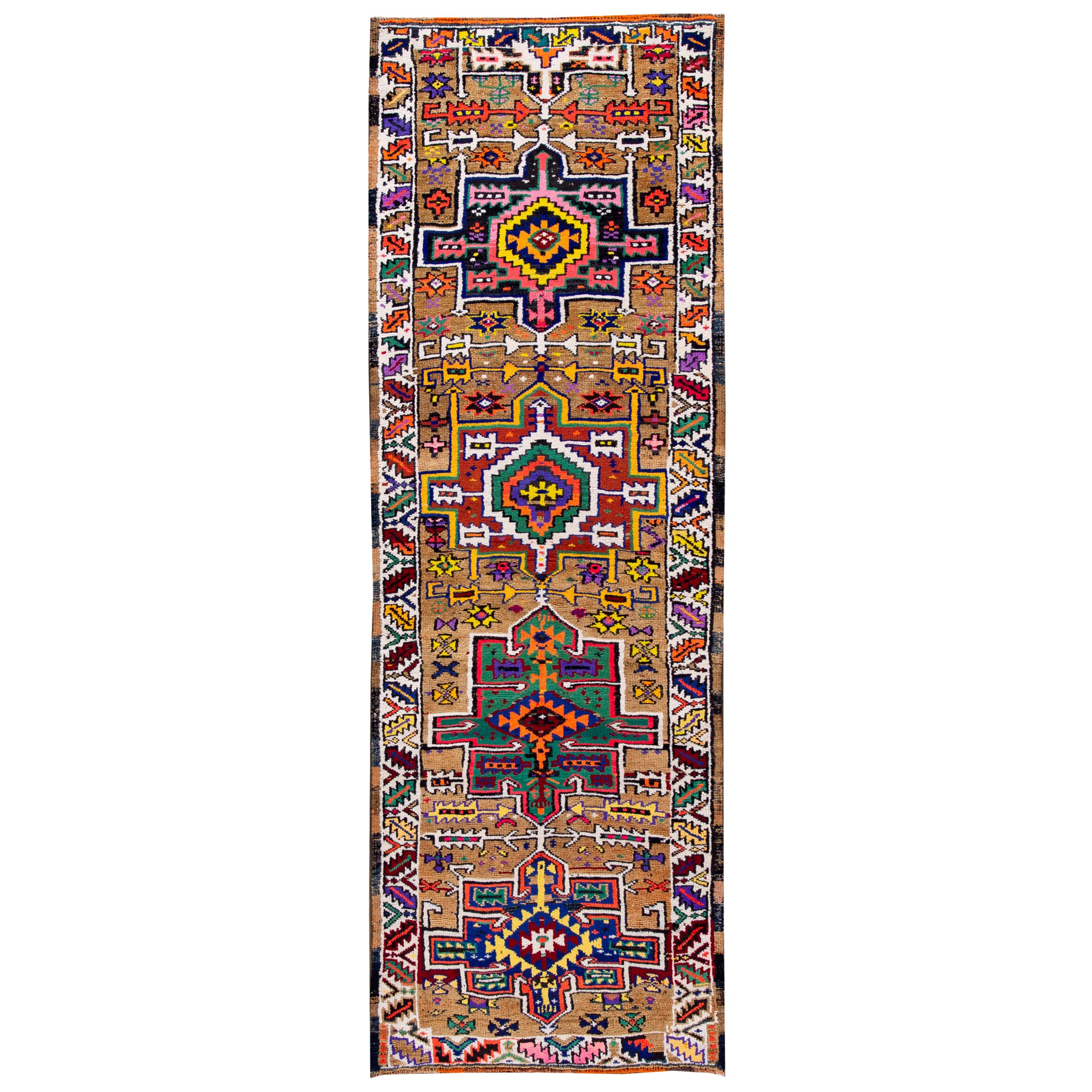 Tapis de couloir turc vintage en laine du milieu du XXe siècle