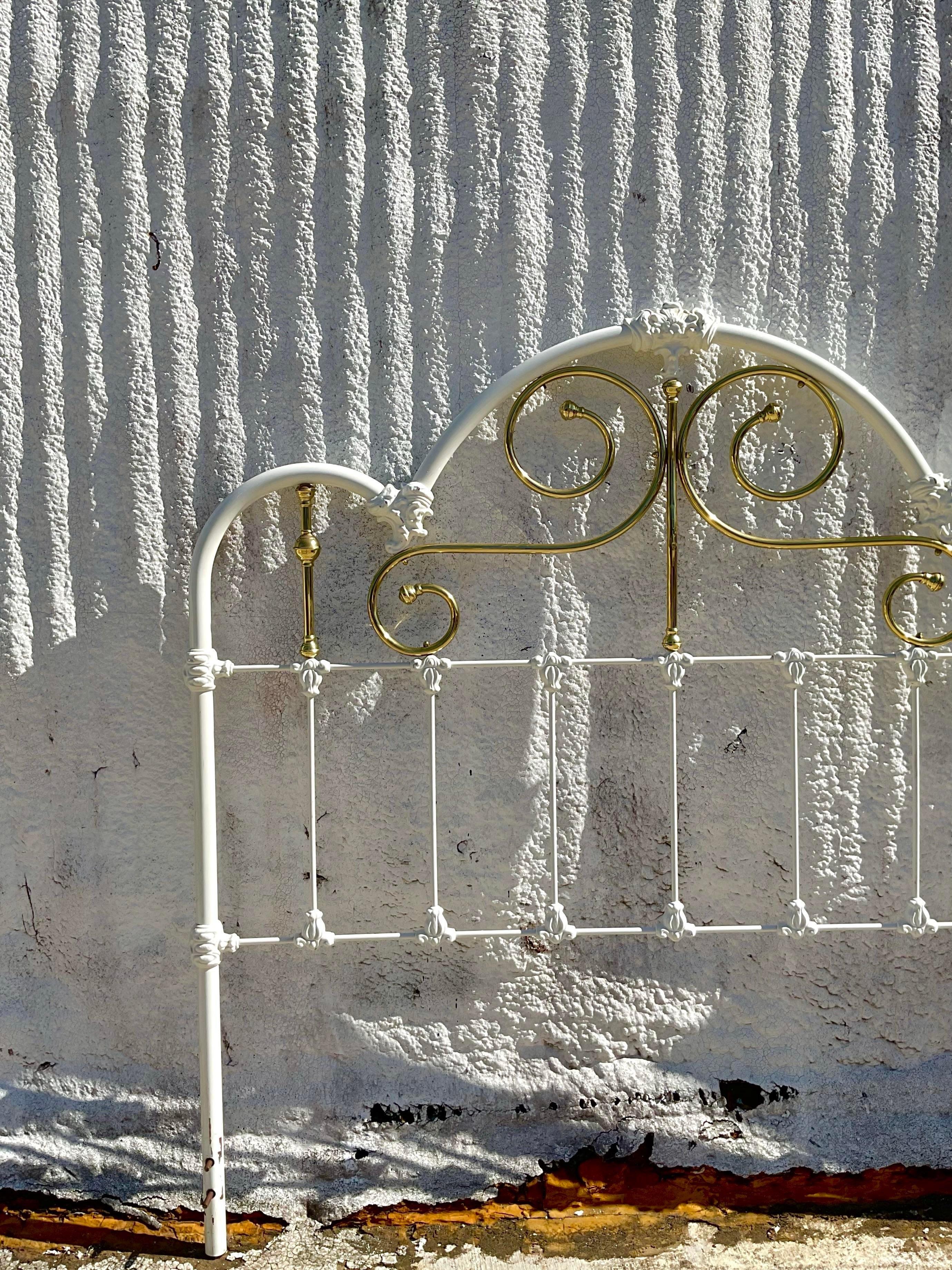 Mid 20th Century Vintage Wesley Allen Brass Headboard in Gold & White in Queen 1